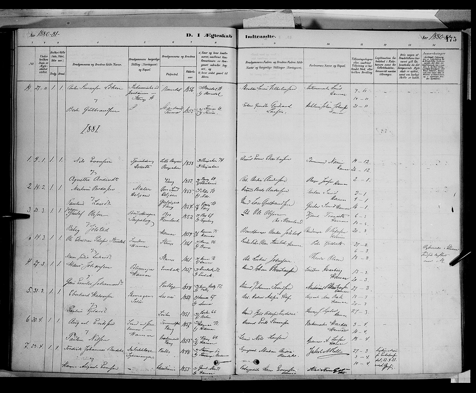 Vang prestekontor, Hedmark, SAH/PREST-008/H/Ha/Haa/L0016: Parish register (official) no. 16, 1878-1889, p. 175