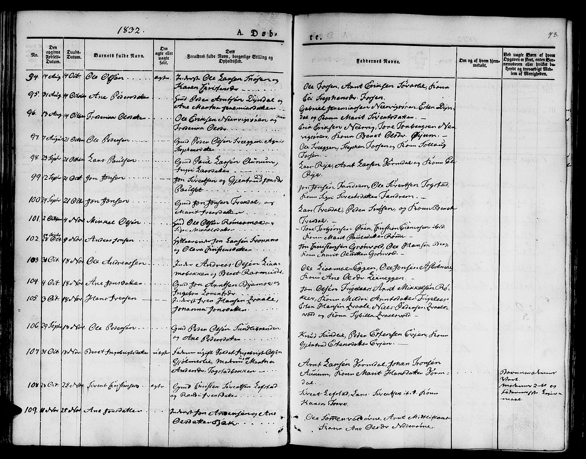 Ministerialprotokoller, klokkerbøker og fødselsregistre - Sør-Trøndelag, SAT/A-1456/668/L0804: Parish register (official) no. 668A04, 1826-1839, p. 48
