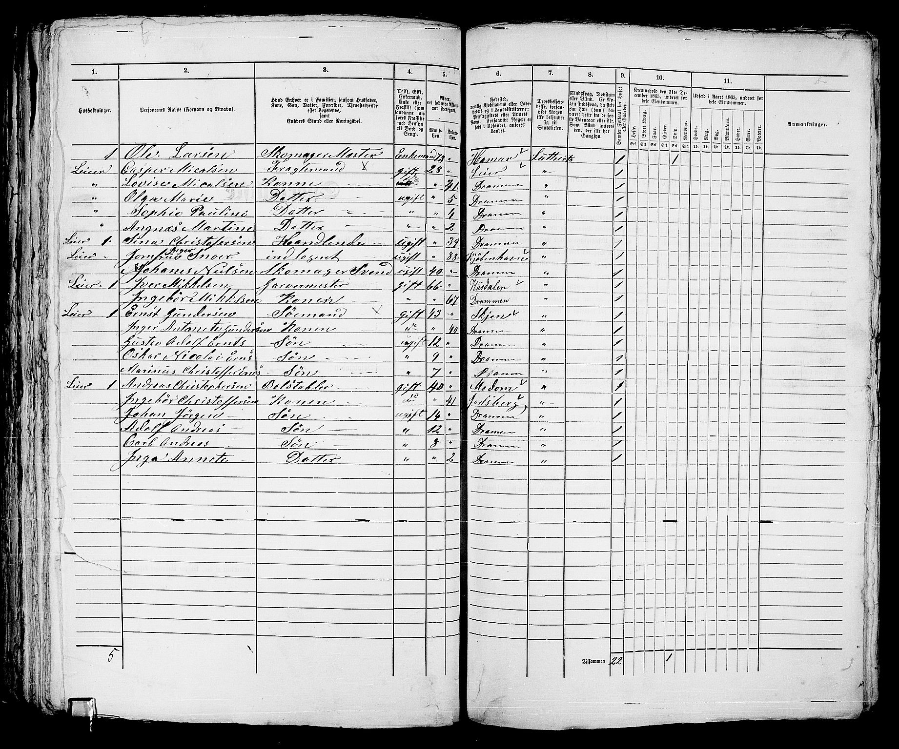 RA, 1865 census for Strømsø in Drammen, 1865, p. 182