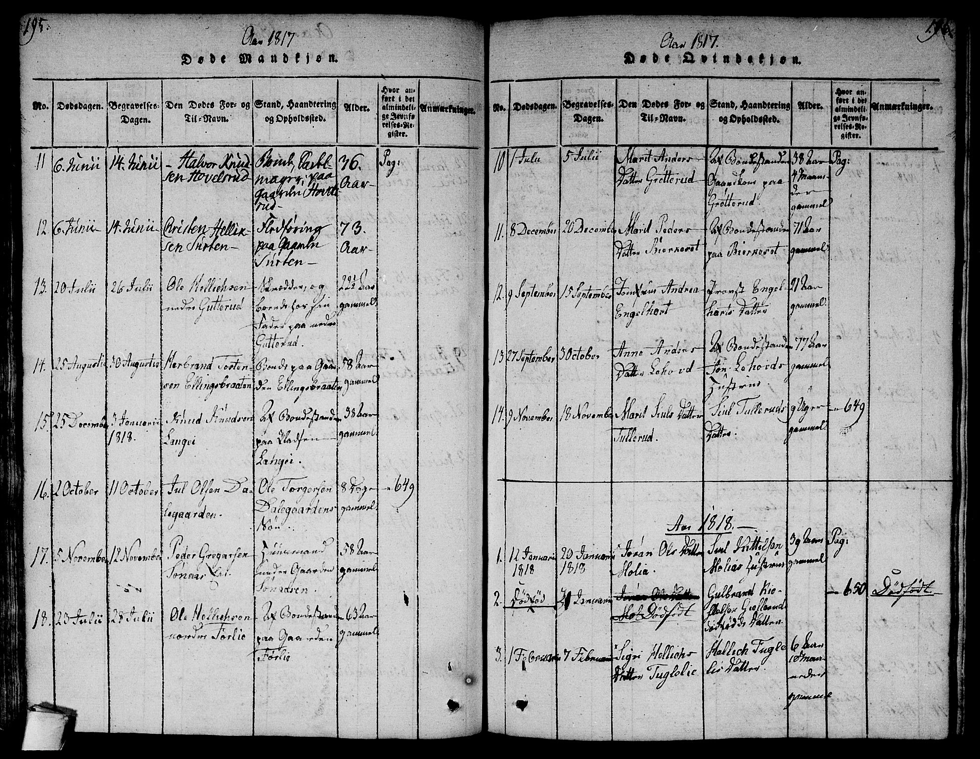 Flesberg kirkebøker, SAKO/A-18/F/Fa/L0005: Parish register (official) no. I 5, 1816-1834, p. 195-196