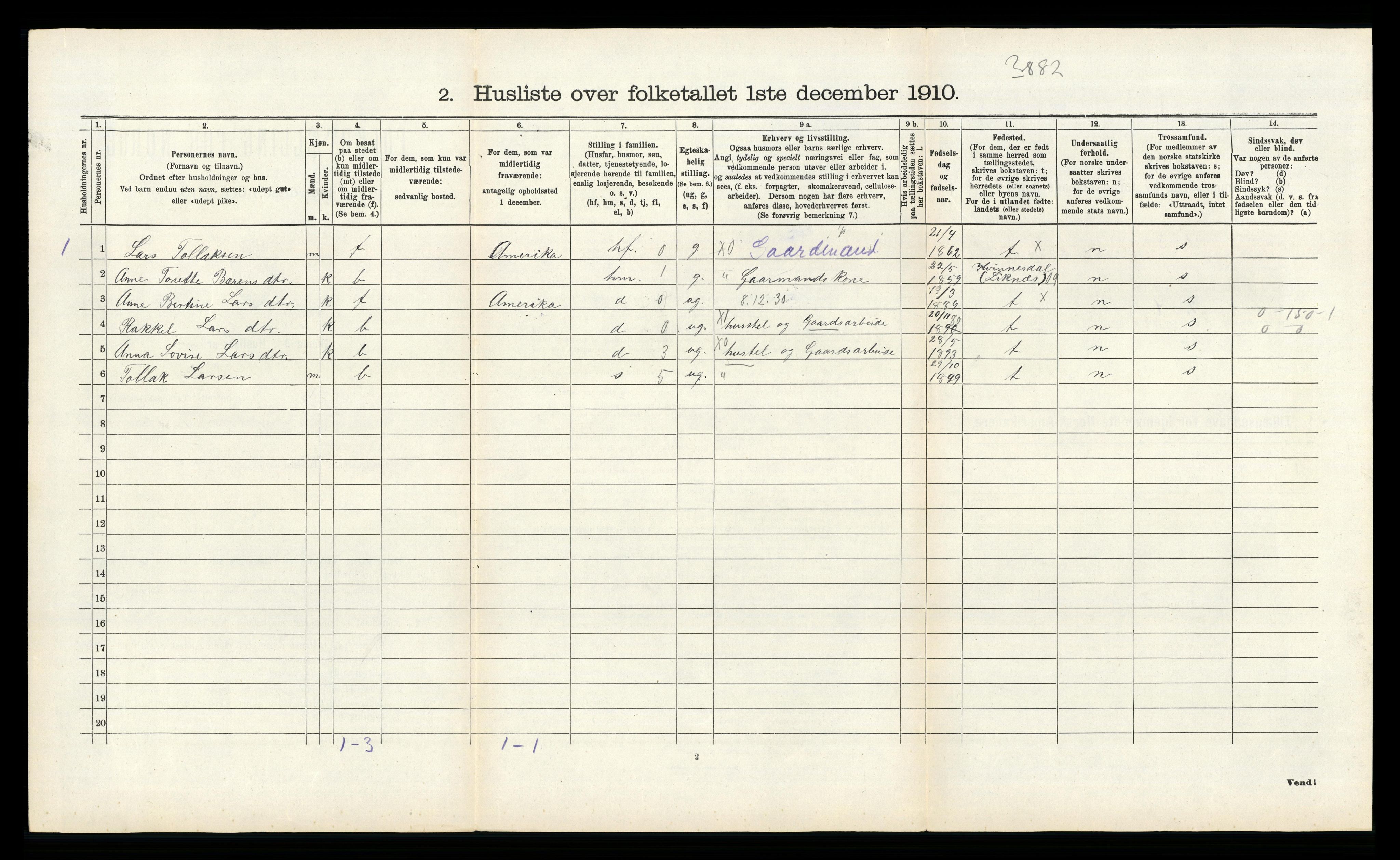 RA, 1910 census for Gyland, 1910, p. 293