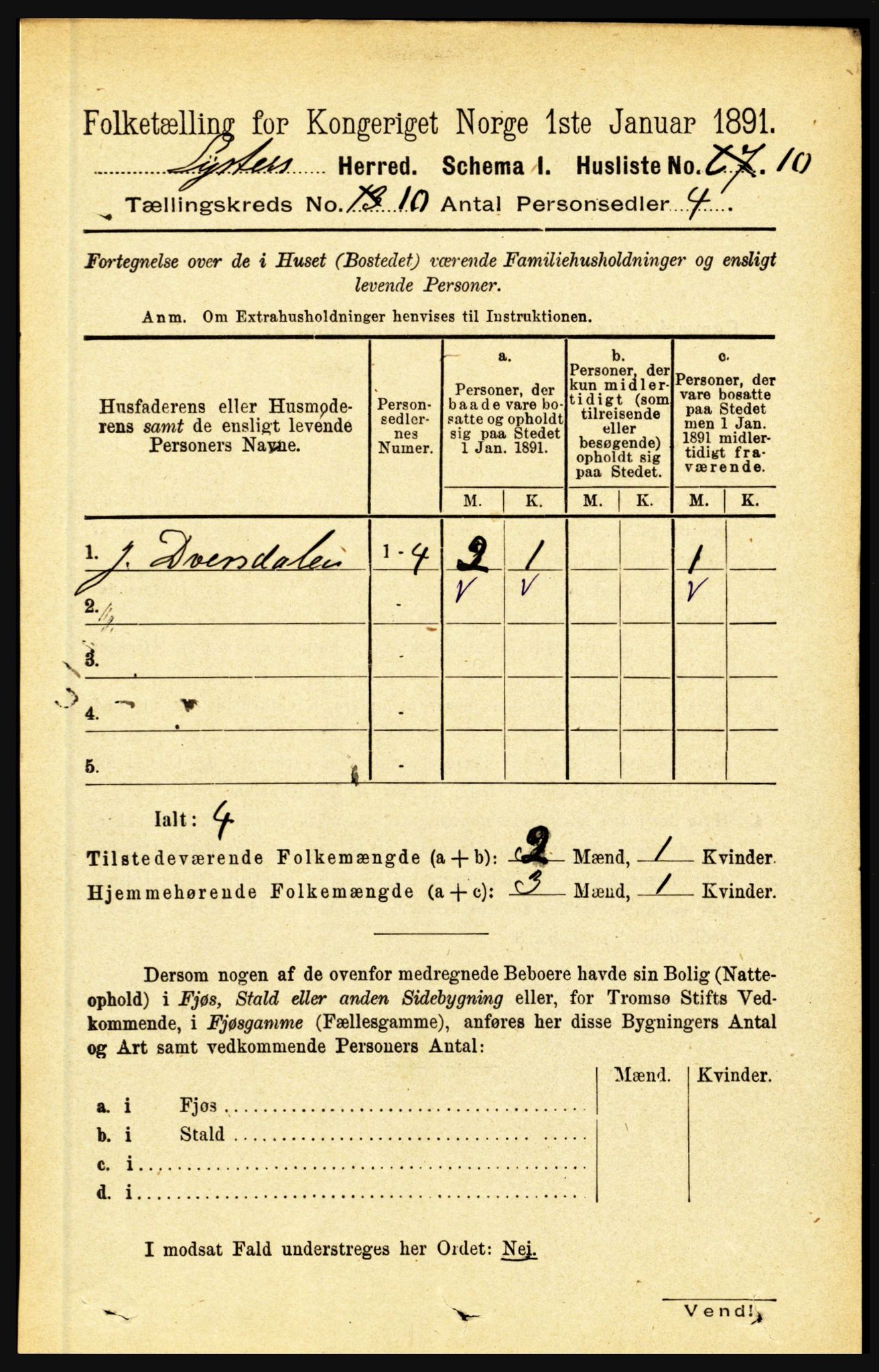 RA, 1891 census for 1426 Luster, 1891, p. 3107