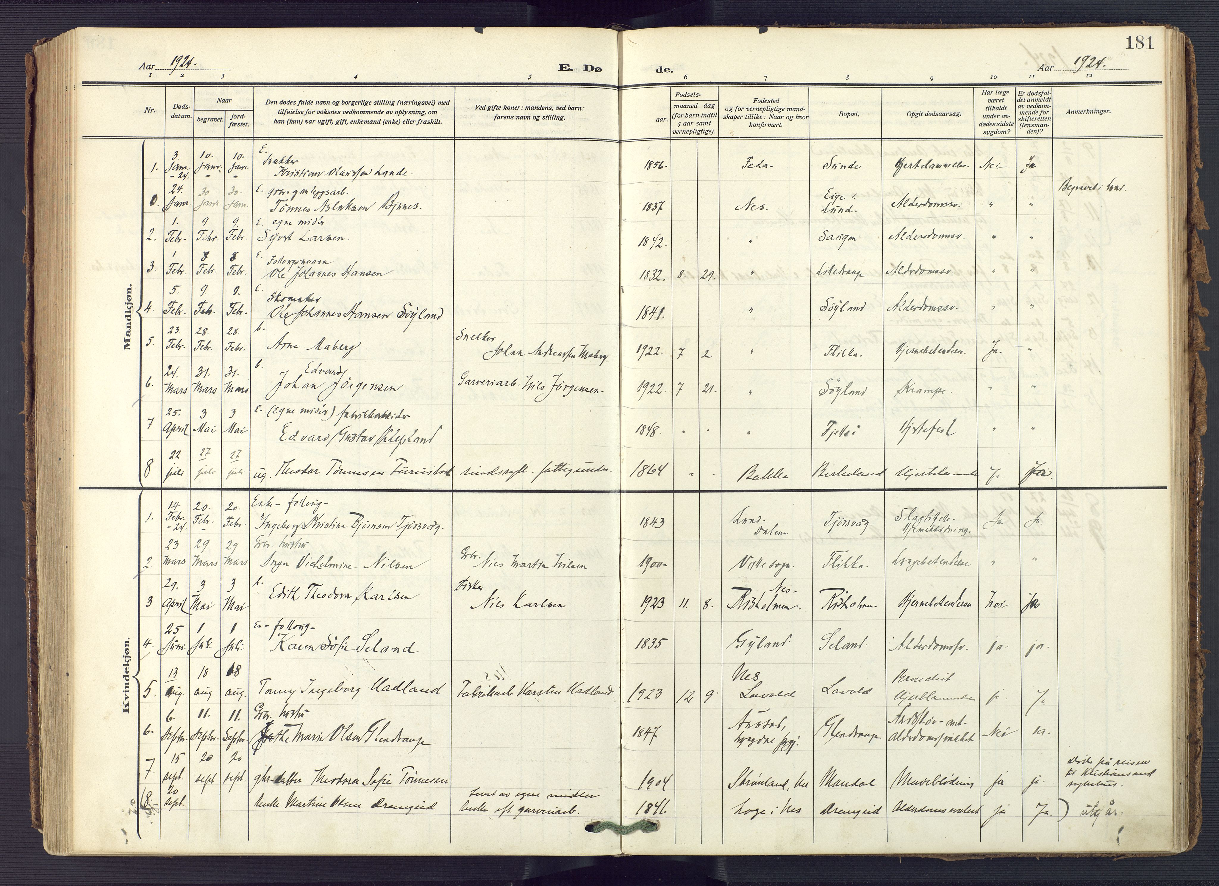 Flekkefjord sokneprestkontor, AV/SAK-1111-0012/F/Fa/Fac/L0010: Parish register (official) no. A 10, 1910-1927, p. 181