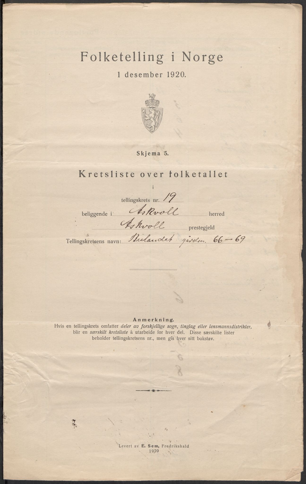 SAB, 1920 census for Askvoll, 1920, p. 68