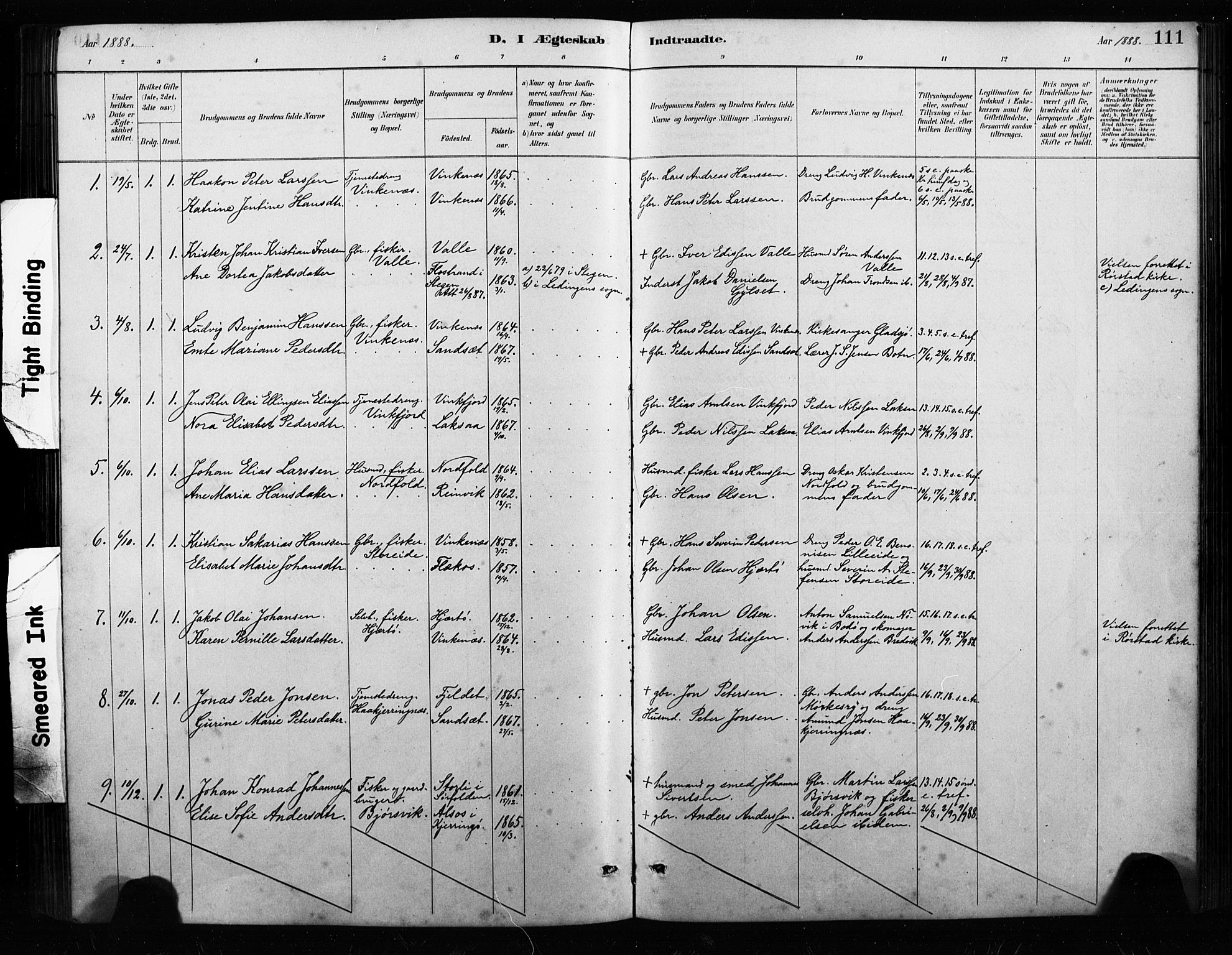 Ministerialprotokoller, klokkerbøker og fødselsregistre - Nordland, AV/SAT-A-1459/858/L0834: Parish register (copy) no. 858C01, 1884-1904, p. 111