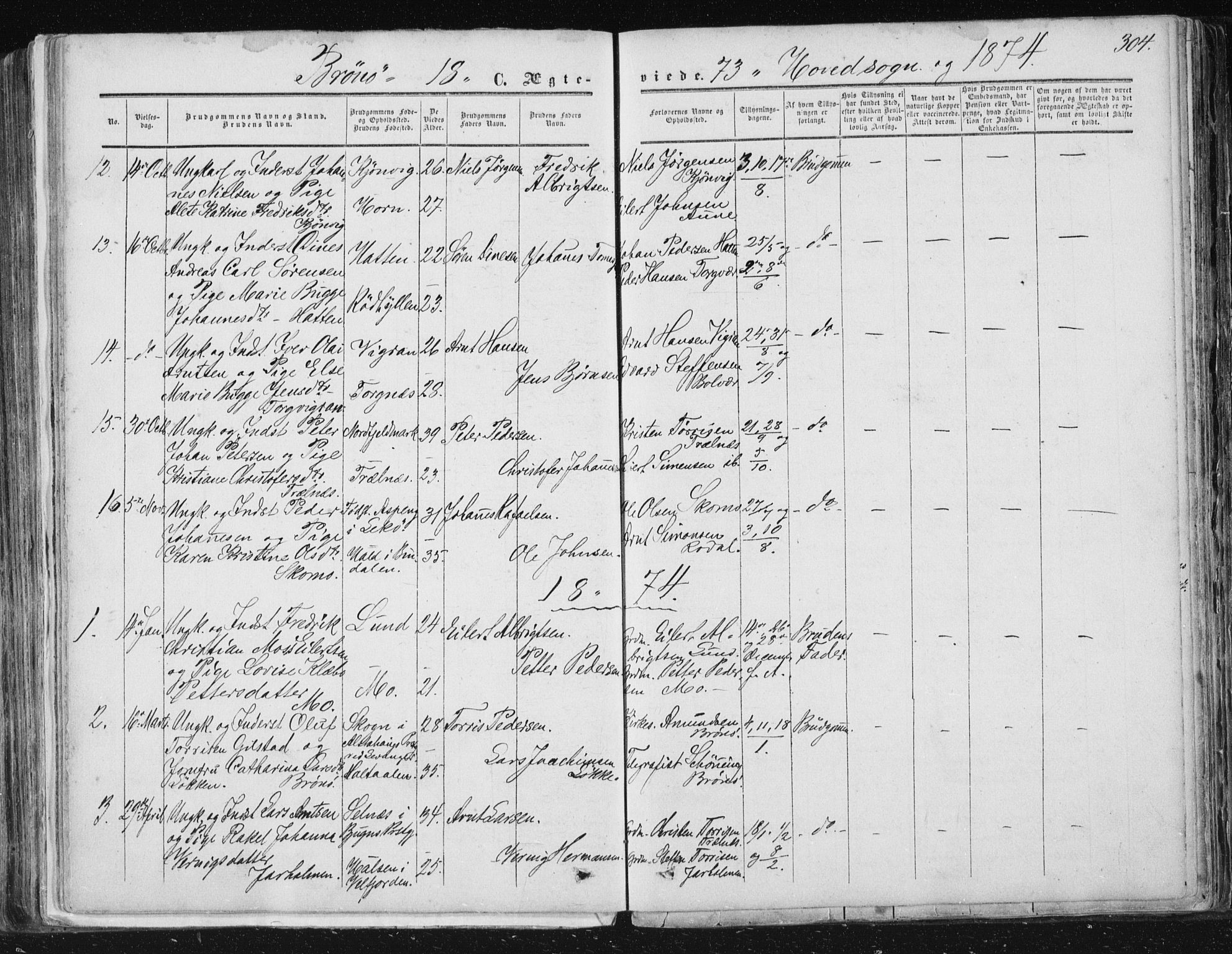 Ministerialprotokoller, klokkerbøker og fødselsregistre - Nordland, SAT/A-1459/813/L0198: Parish register (official) no. 813A08, 1834-1874, p. 304
