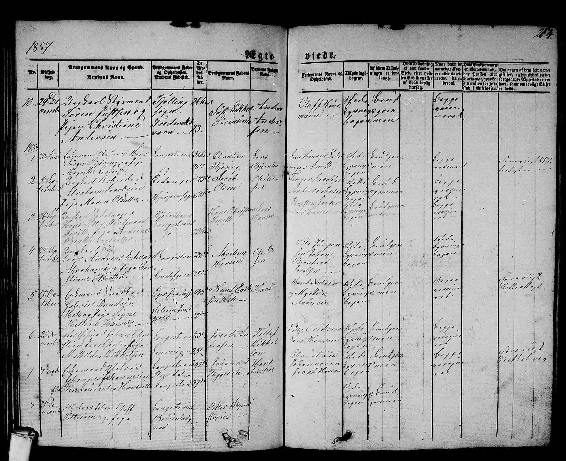 Larvik kirkebøker, SAKO/A-352/G/Gb/L0002: Parish register (copy) no. II 2, 1843-1866, p. 264
