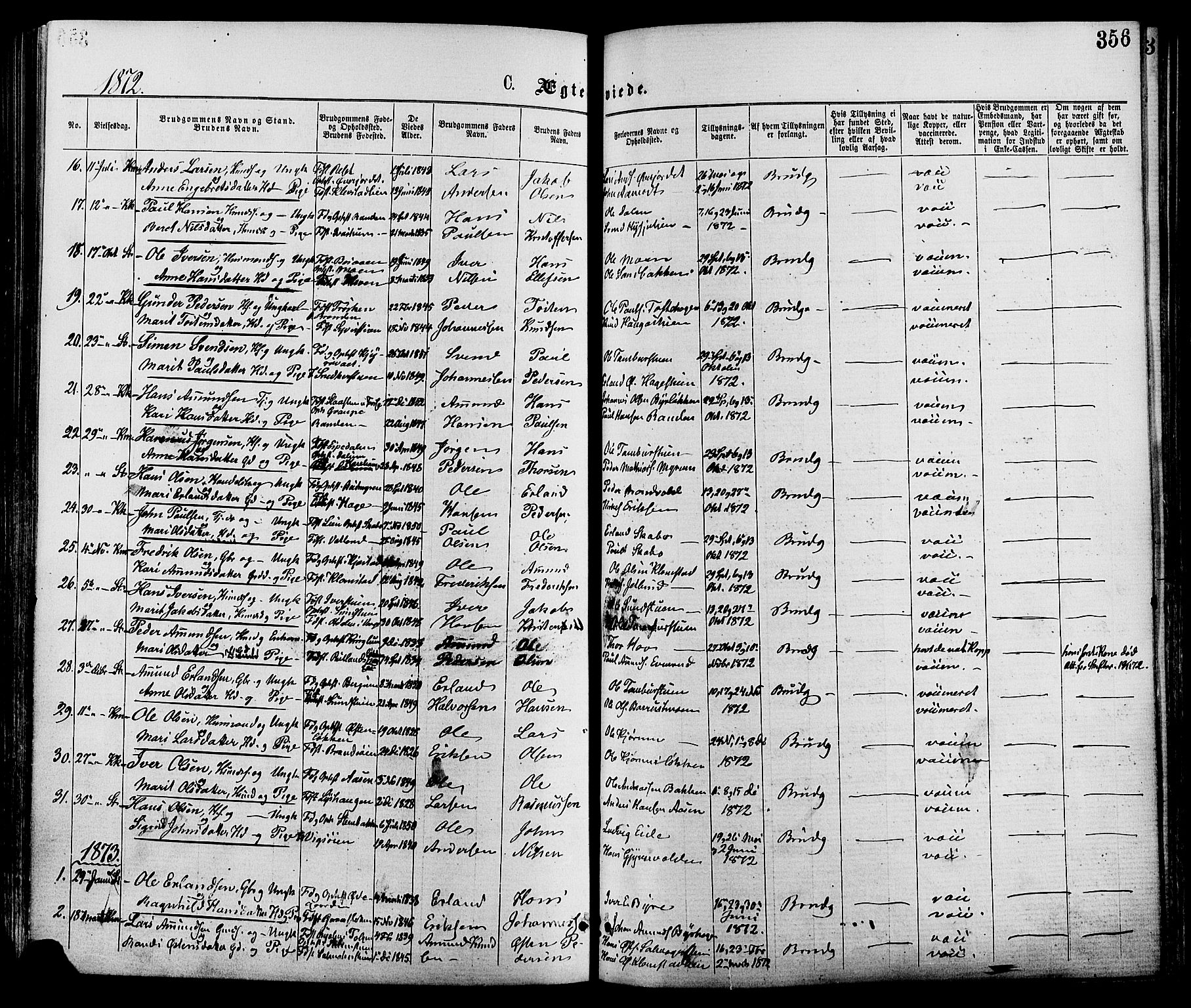 Nord-Fron prestekontor, AV/SAH-PREST-080/H/Ha/Haa/L0002: Parish register (official) no. 2, 1865-1883, p. 356