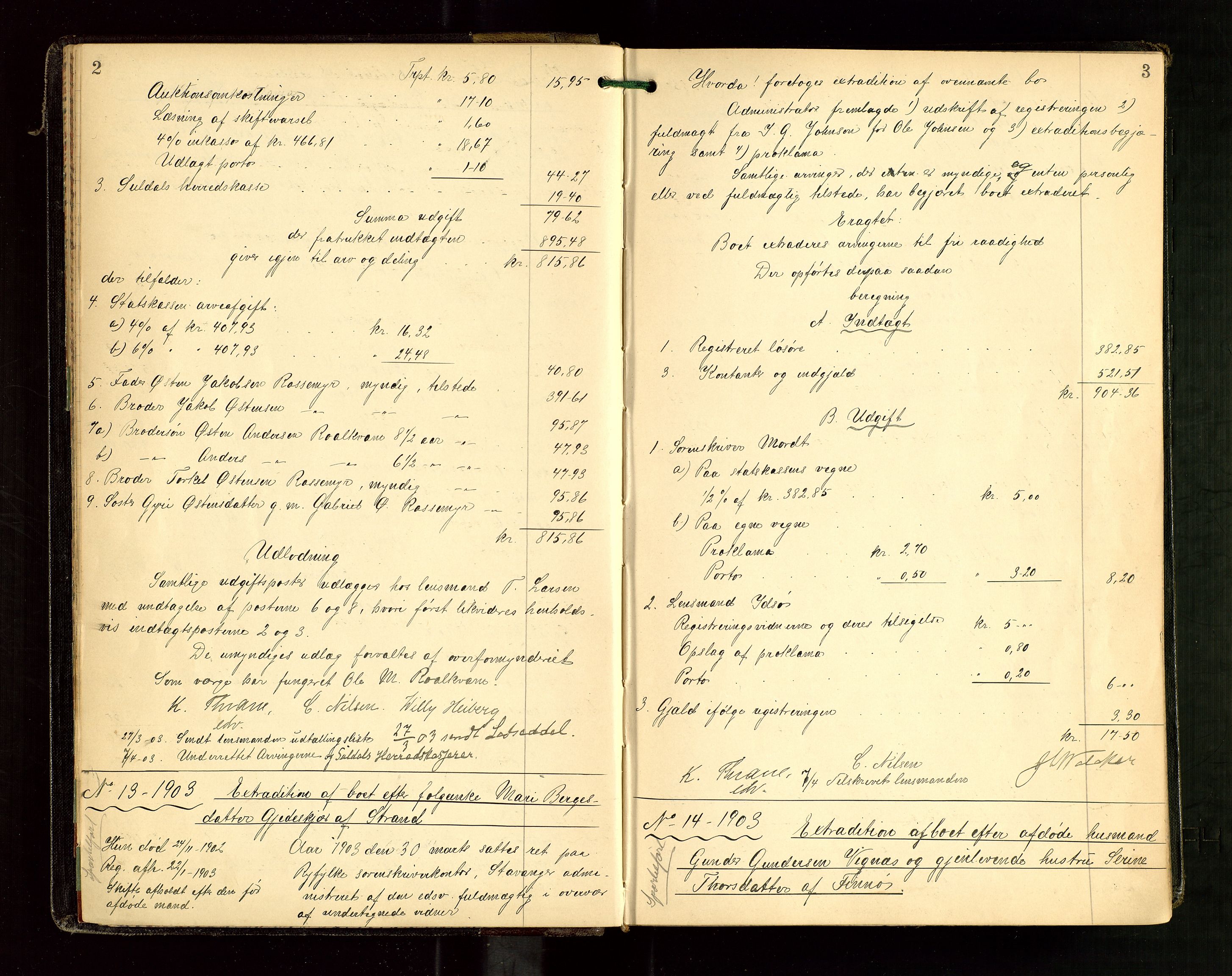 Ryfylke tingrett, AV/SAST-A-100055/001/IV/IVG/L0002: Skifteutlodningsprotokoll Med register, 1903-1907, p. 2-3