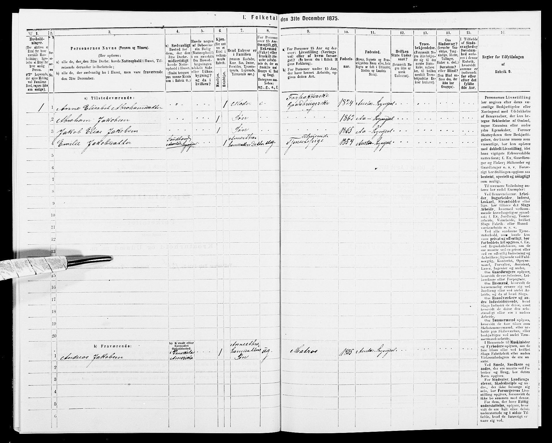 SAK, 1875 census for 1032P Lyngdal, 1875, p. 510