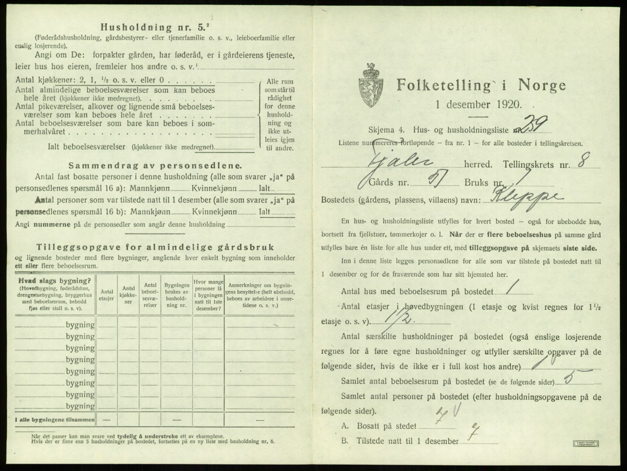 SAB, 1920 census for Fjaler, 1920, p. 649