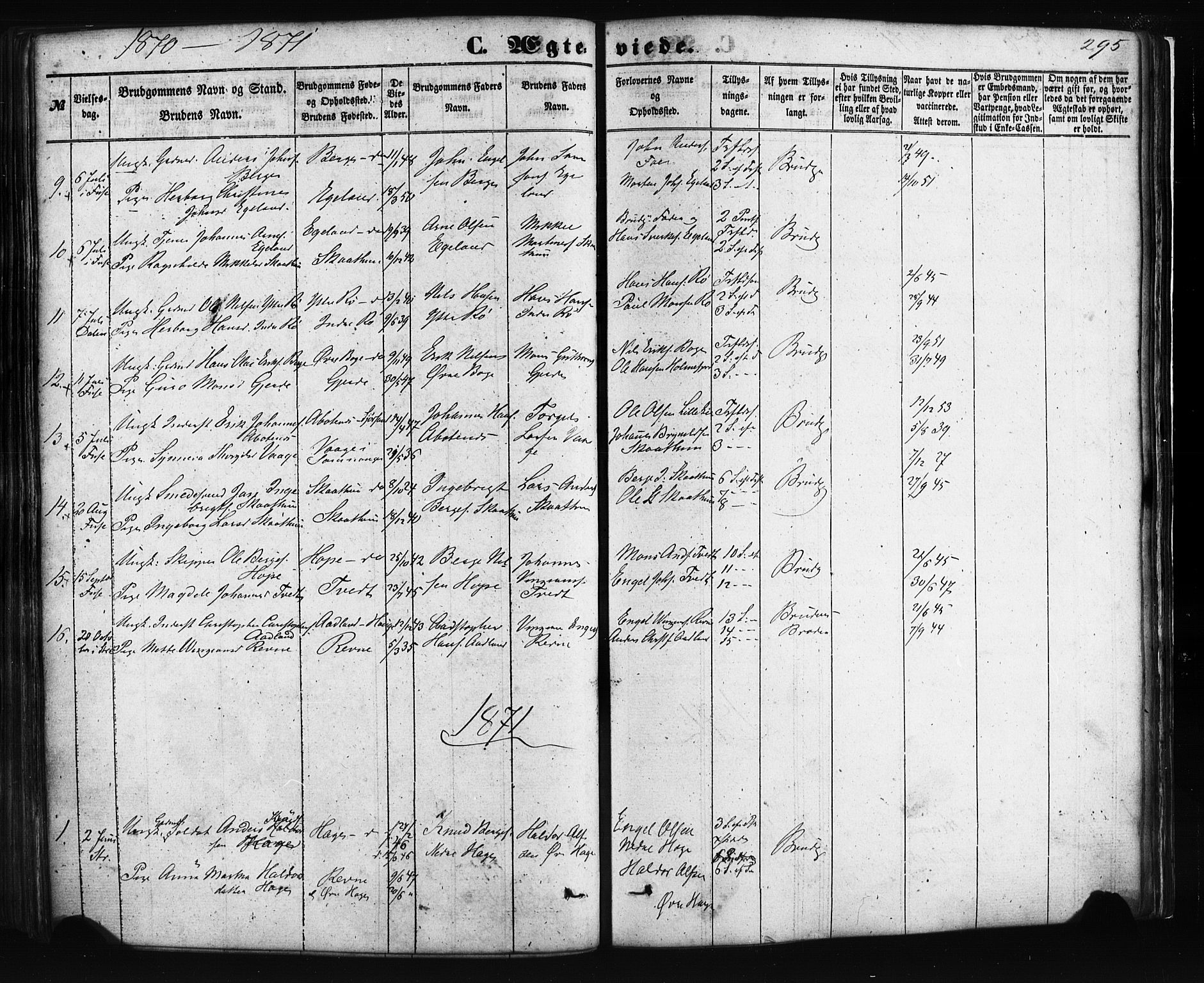 Fusa sokneprestembete, AV/SAB-A-75401/H/Haa: Parish register (official) no. A 1I, 1855-1879, p. 295