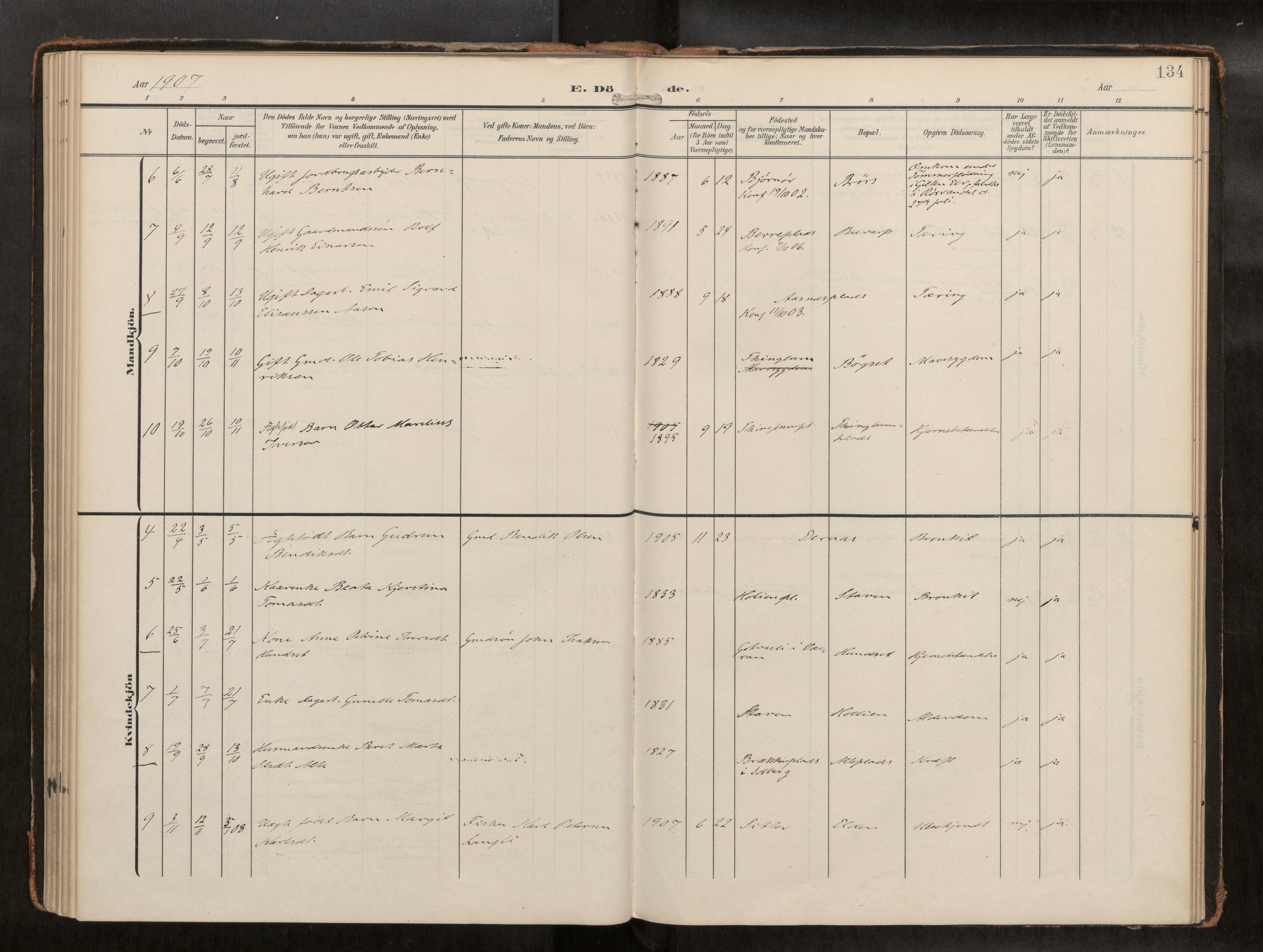 Ministerialprotokoller, klokkerbøker og fødselsregistre - Nord-Trøndelag, AV/SAT-A-1458/742/L0409a: Parish register (official) no. 742A03, 1906-1924, p. 134