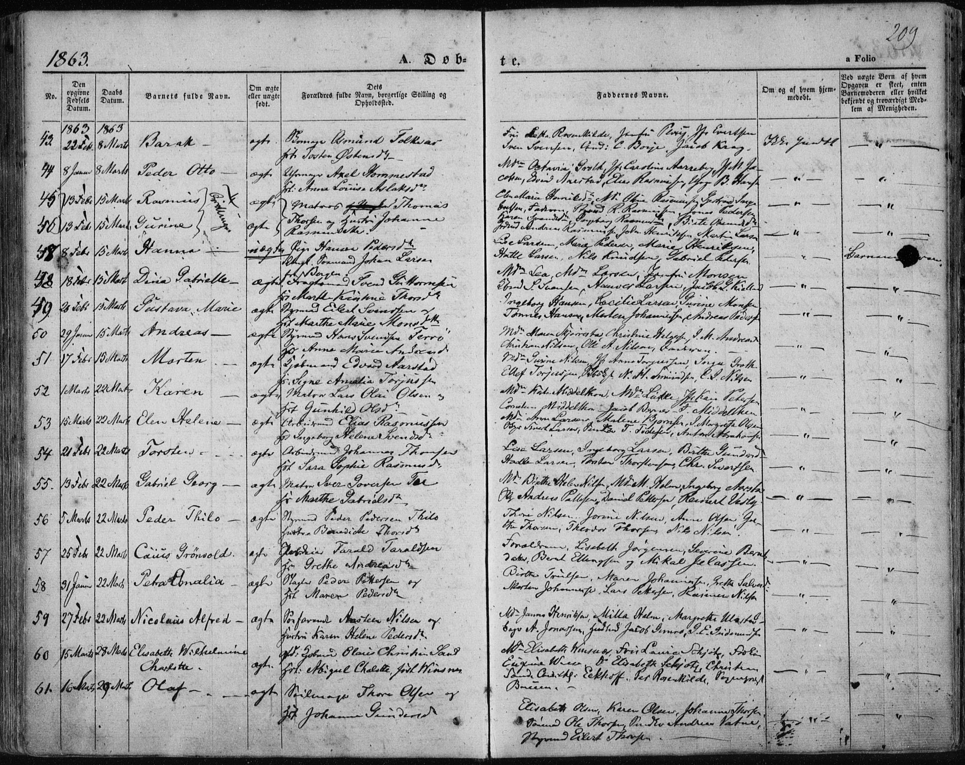 Domkirken sokneprestkontor, SAST/A-101812/001/30/30BA/L0017: Parish register (official) no. A 16, 1855-1867, p. 209