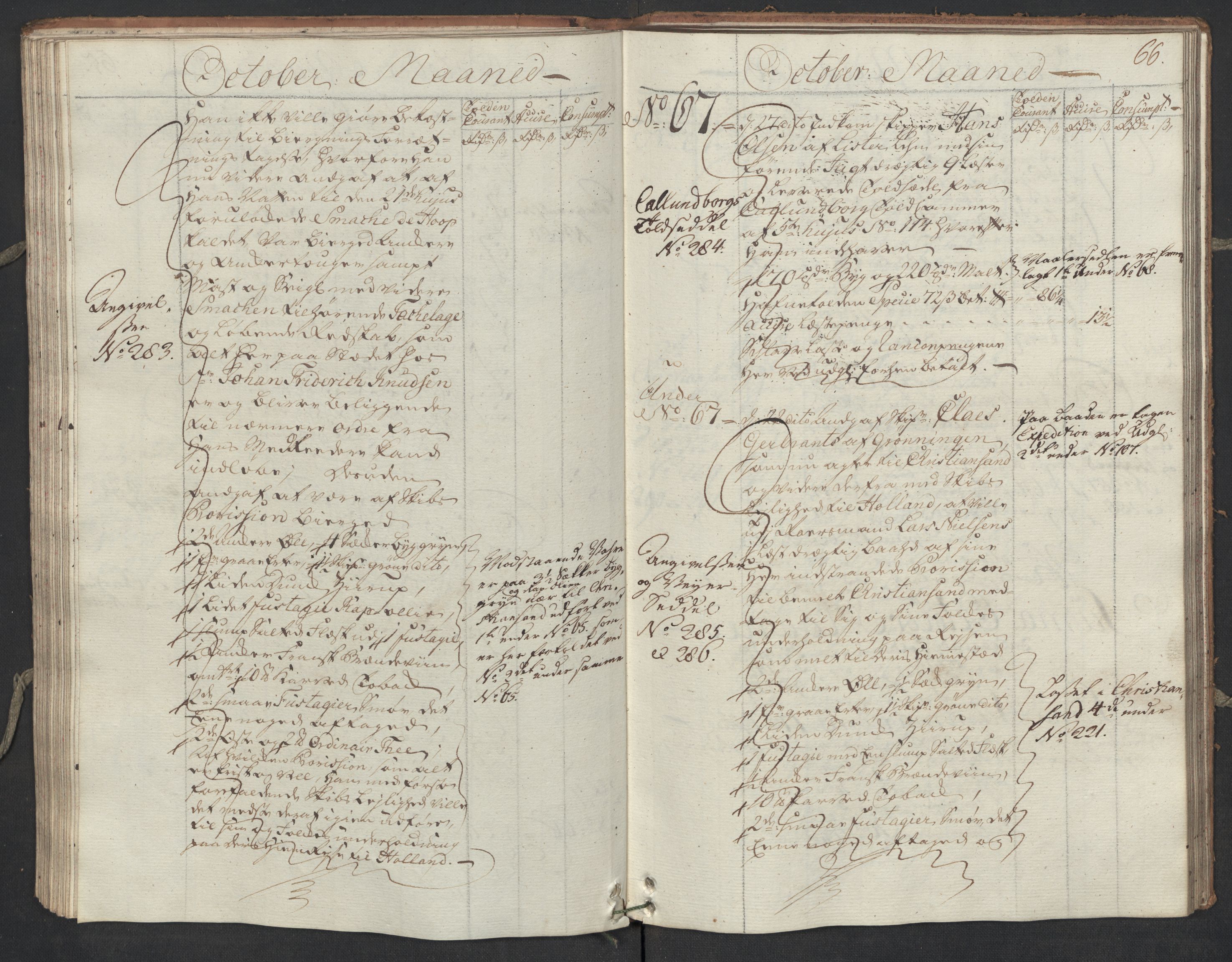 Generaltollkammeret, tollregnskaper, AV/RA-EA-5490/R17/L0023/0001: Tollregnskaper Mandal / Inngående hovedtollbok, 1762, p. 65b-66a