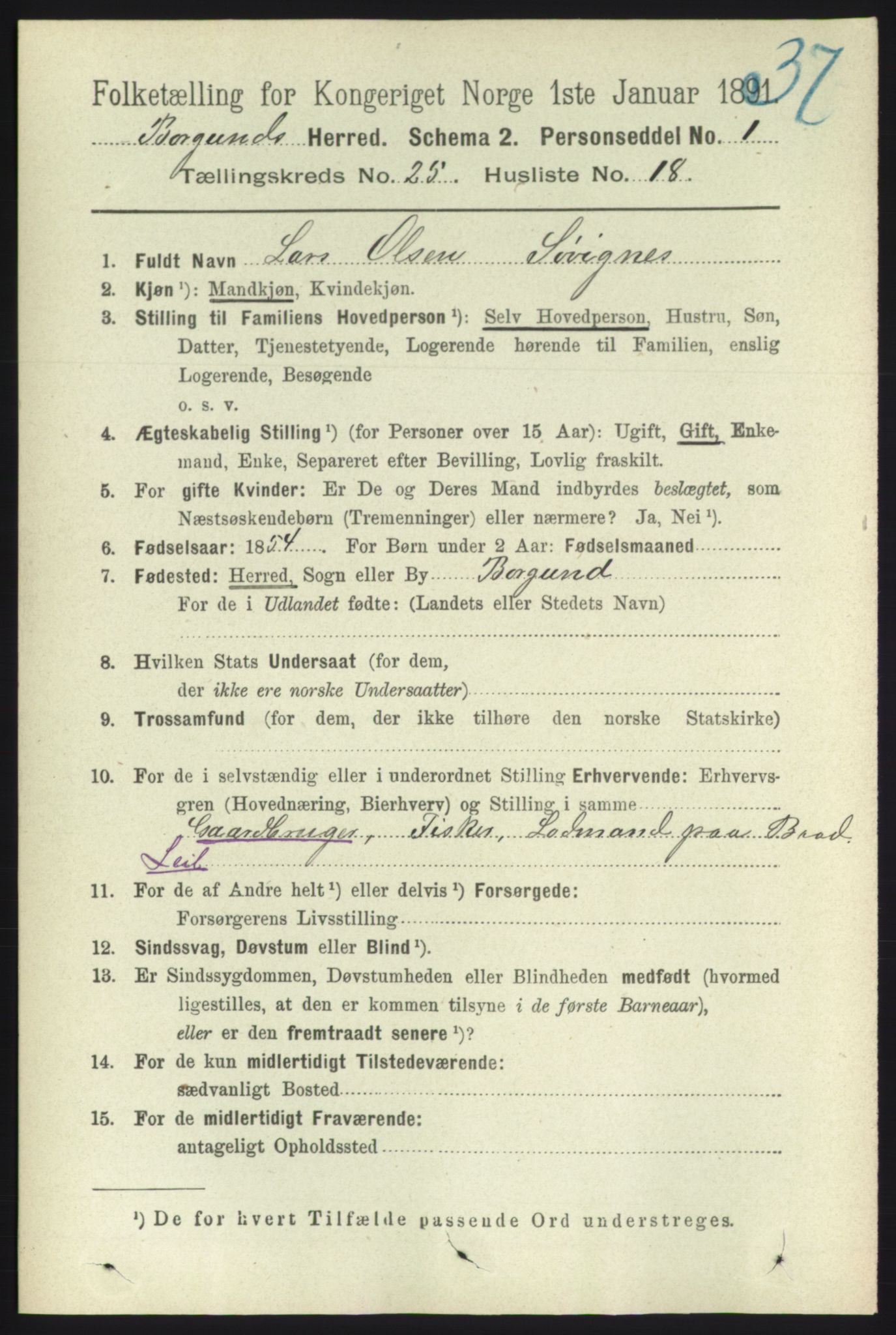 RA, 1891 census for 1531 Borgund, 1891, p. 7375