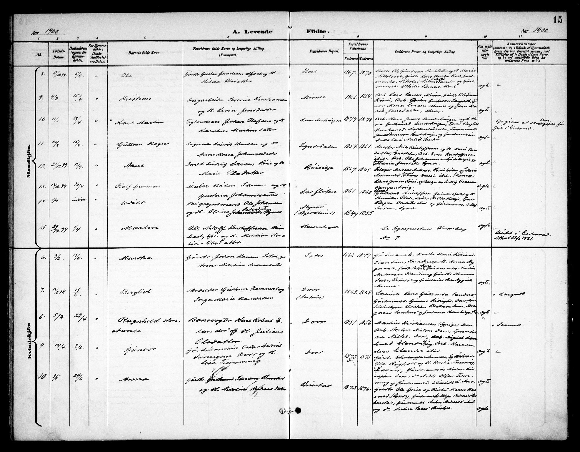 Eidsvoll prestekontor Kirkebøker, AV/SAO-A-10888/F/Fb/L0003: Parish register (official) no. II 3, 1898-1909, p. 15