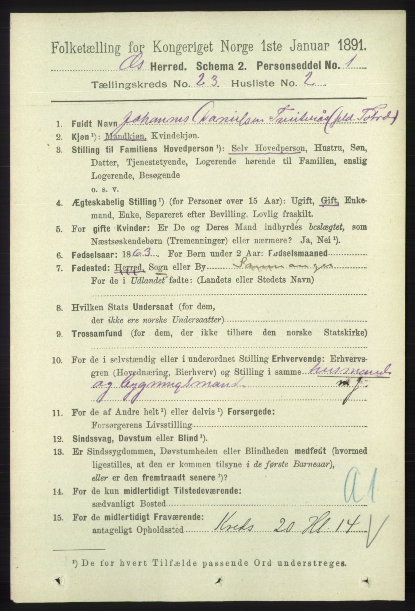 RA, 1891 census for 1243 Os, 1891, p. 5072