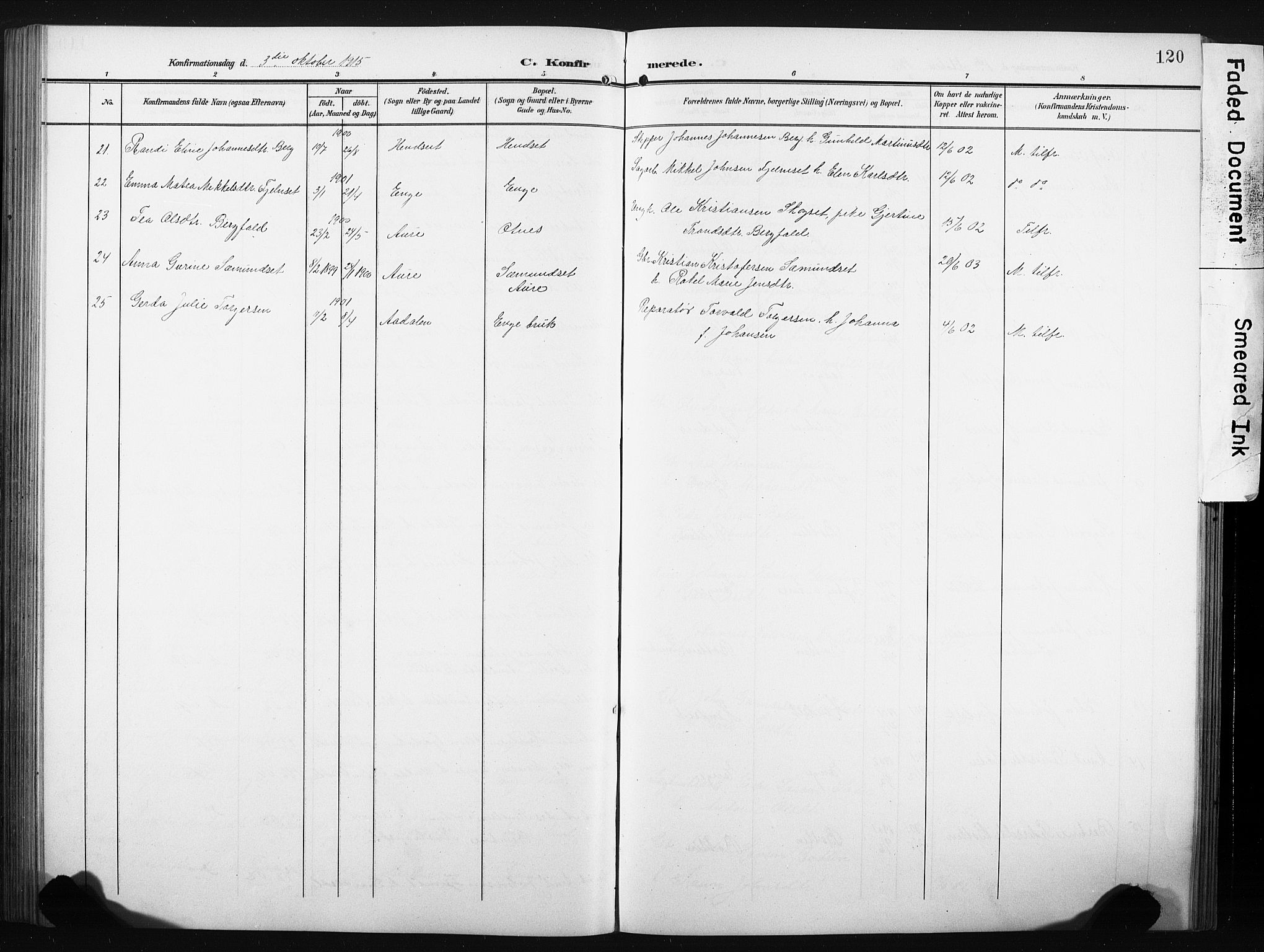 Ministerialprotokoller, klokkerbøker og fødselsregistre - Møre og Romsdal, AV/SAT-A-1454/580/L0927: Parish register (copy) no. 580C02, 1904-1932, p. 120