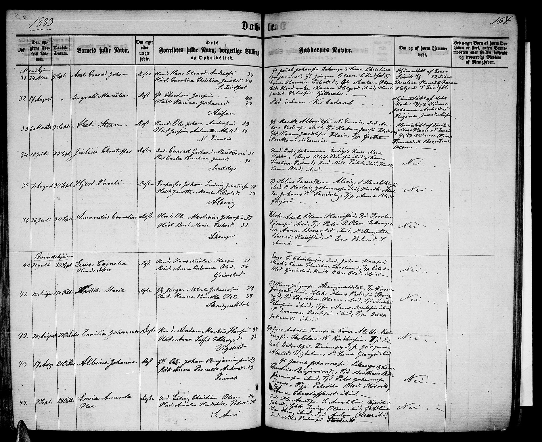 Ministerialprotokoller, klokkerbøker og fødselsregistre - Nordland, SAT/A-1459/805/L0107: Parish register (copy) no. 805C03, 1862-1885, p. 164