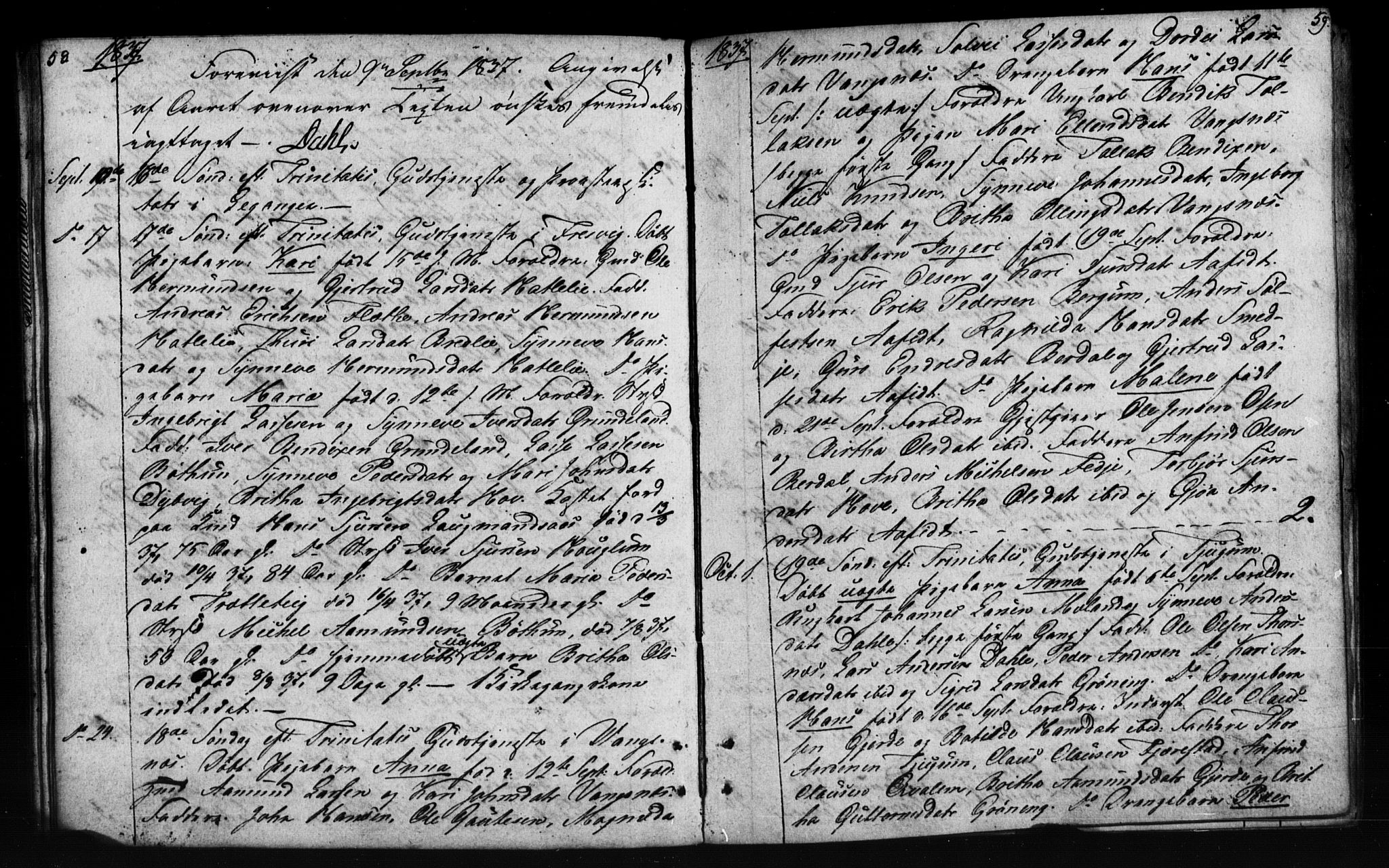 Leikanger sokneprestembete, AV/SAB-A-81001: Curate's parish register no. A 1A, 1833-1838, p. 58-59