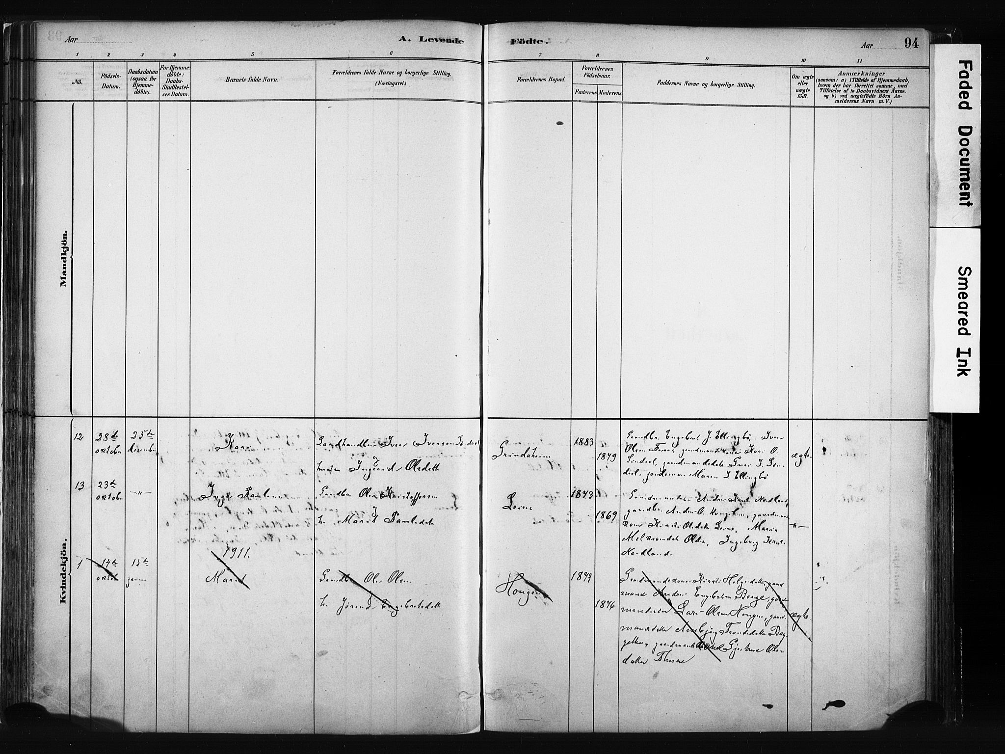 Vang prestekontor, Valdres, SAH/PREST-140/H/Ha/L0008: Parish register (official) no. 8, 1882-1910, p. 94