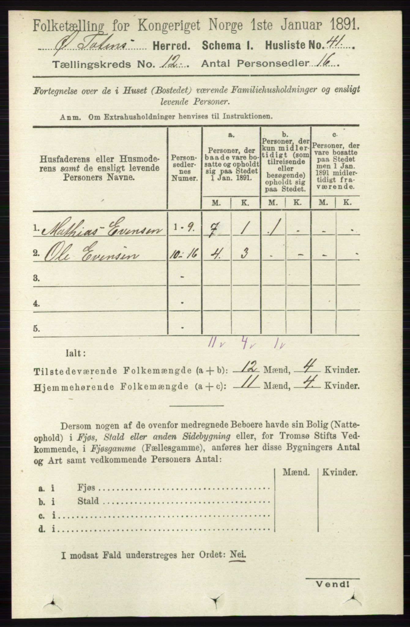 RA, 1891 census for 0528 Østre Toten, 1891, p. 7694