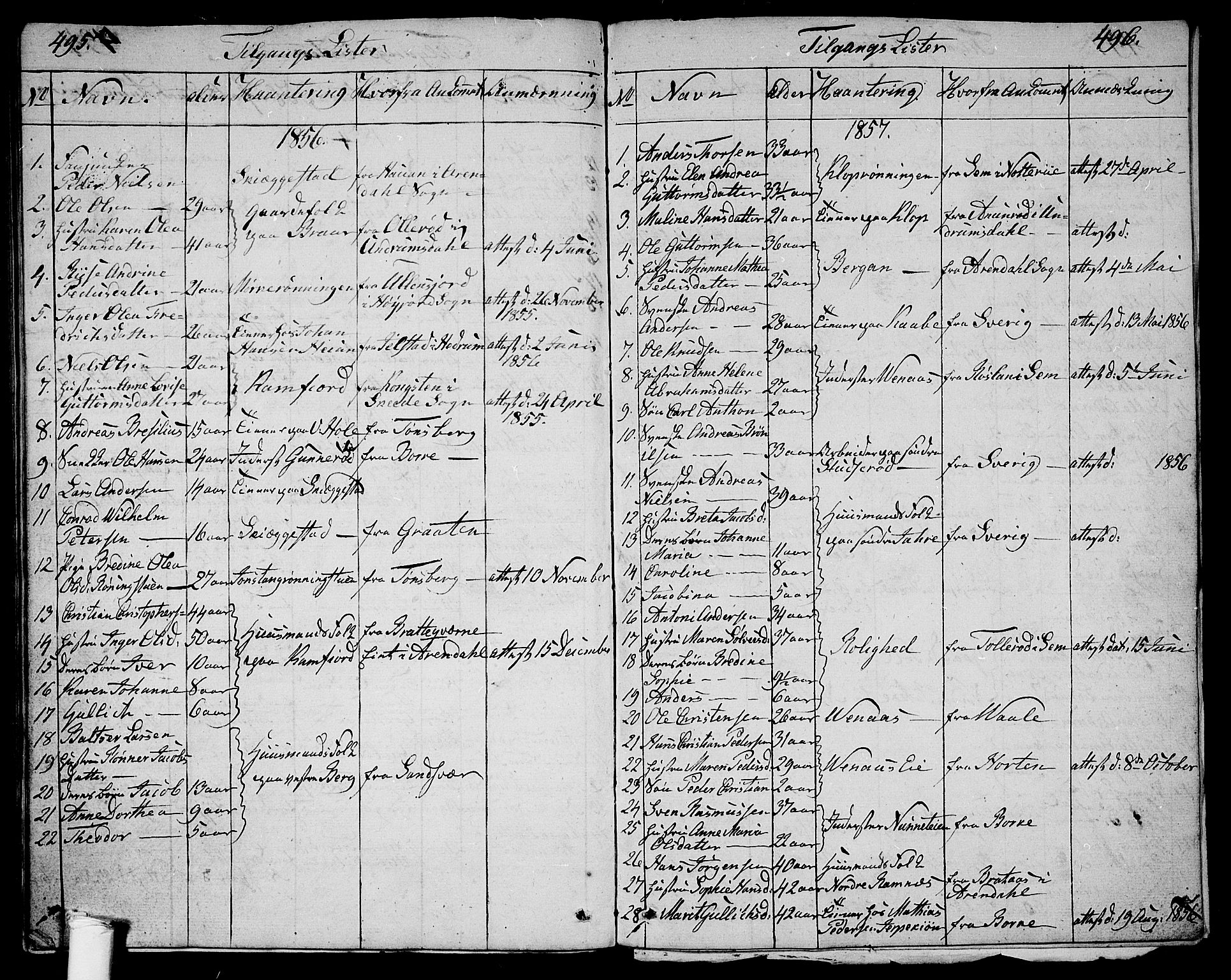 Ramnes kirkebøker, SAKO/A-314/G/Ga/L0002: Parish register (copy) no. I 2, 1848-1870, p. 495-496
