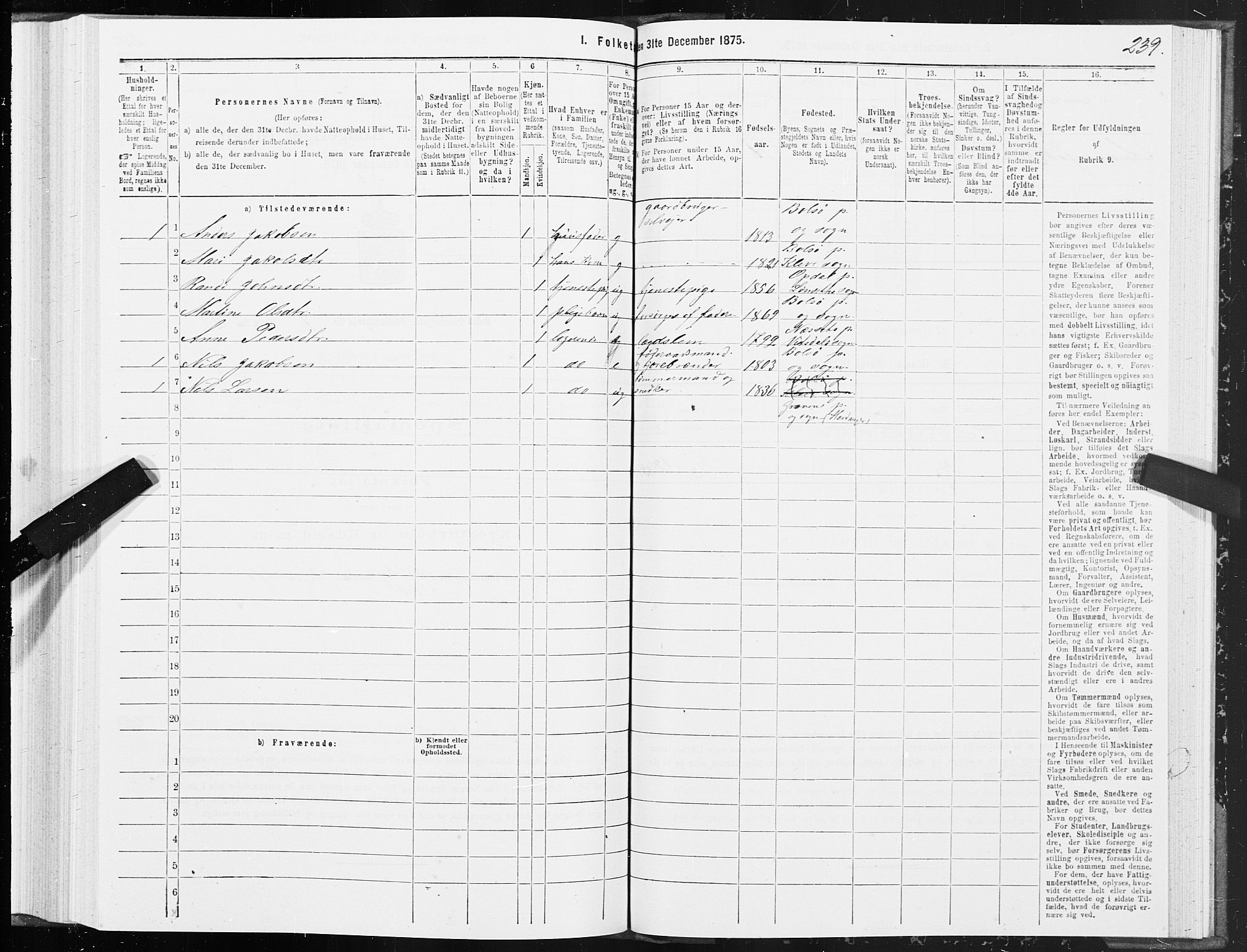 SAT, 1875 census for 1544P Bolsøy, 1875, p. 4239