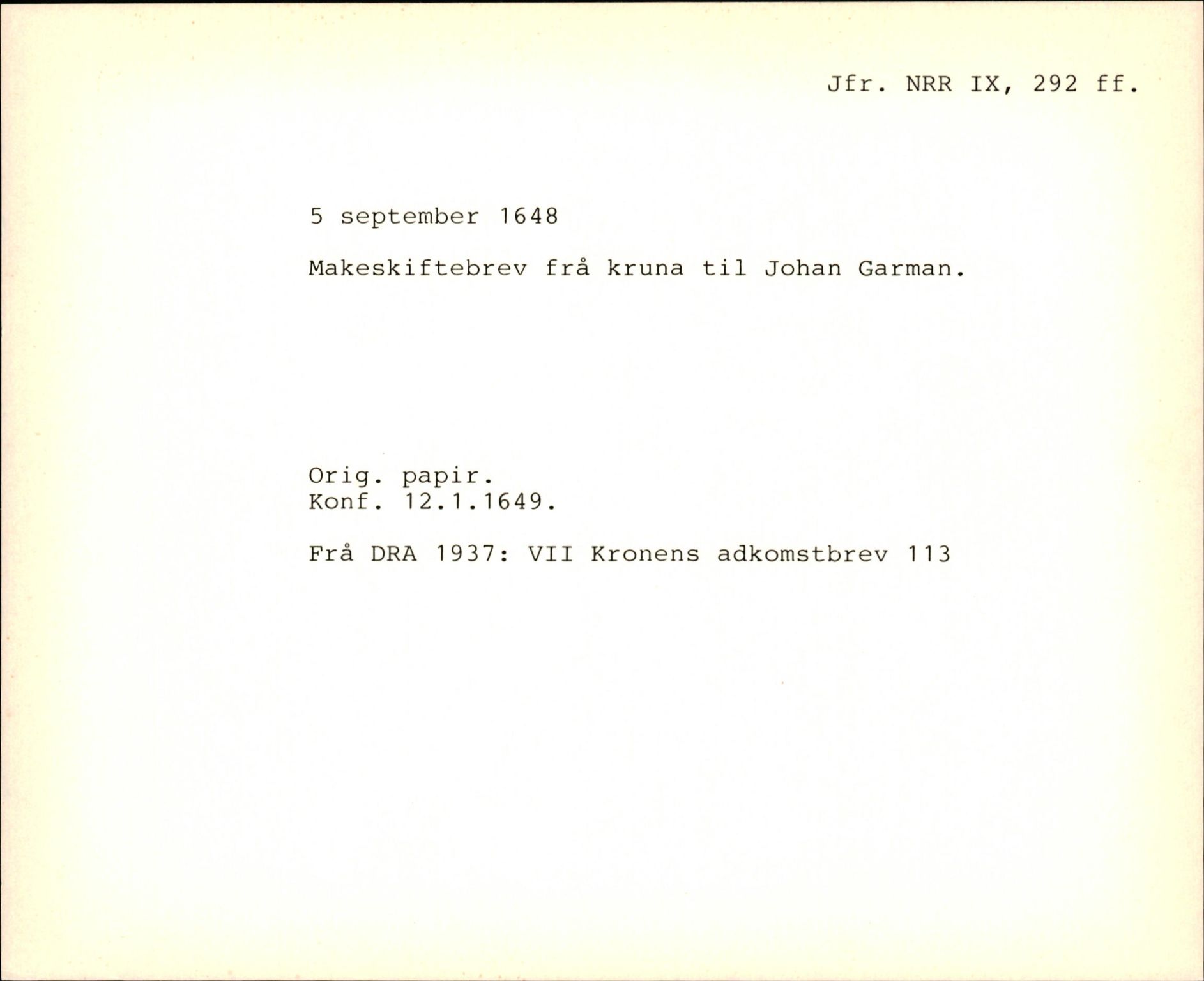 Riksarkivets diplomsamling, AV/RA-EA-5965/F35/F35f/L0002: Regestsedler: Diplomer fra DRA 1937 og 1996, p. 595