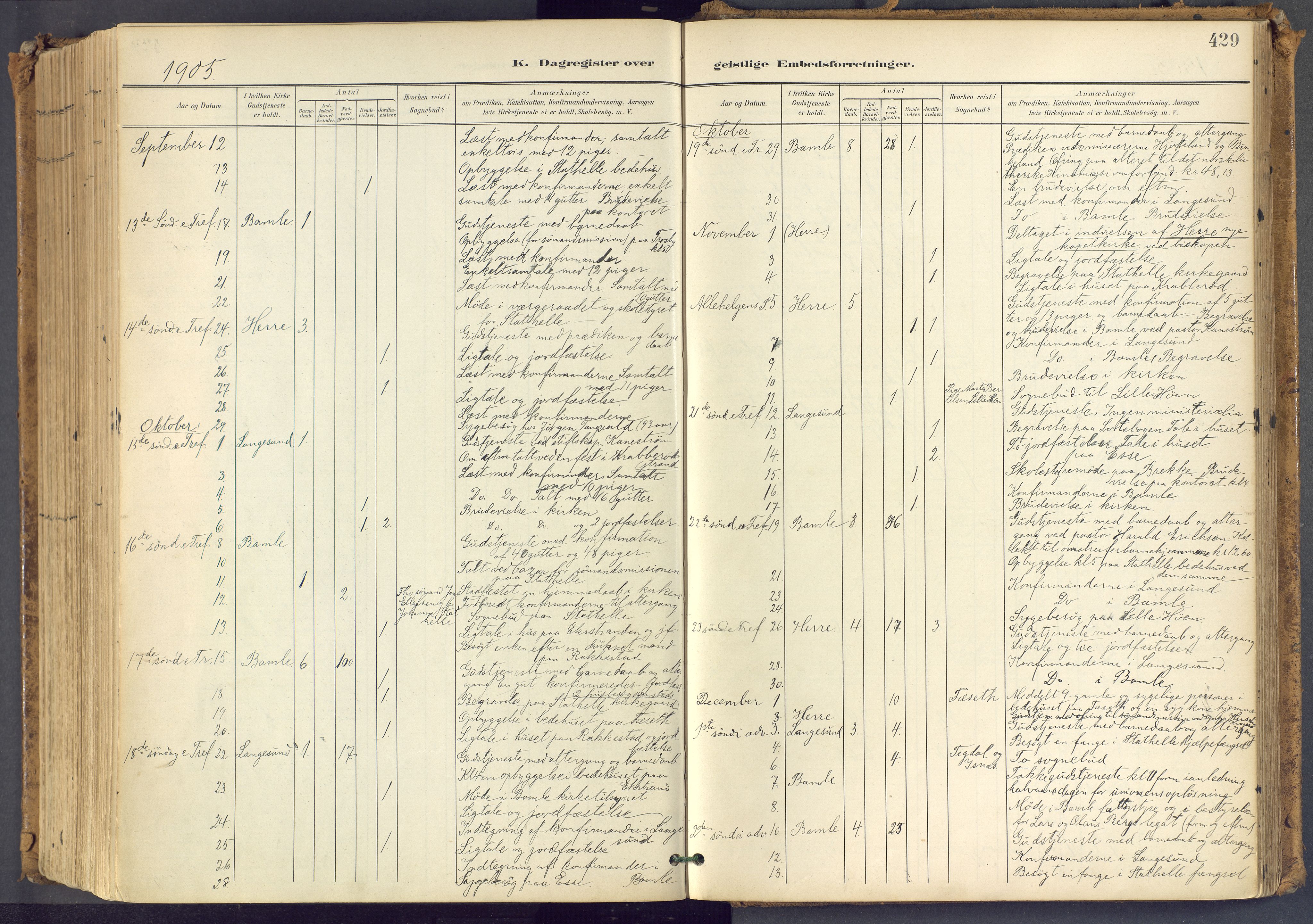 Bamble kirkebøker, SAKO/A-253/F/Fa/L0009: Parish register (official) no. I 9, 1901-1917, p. 429