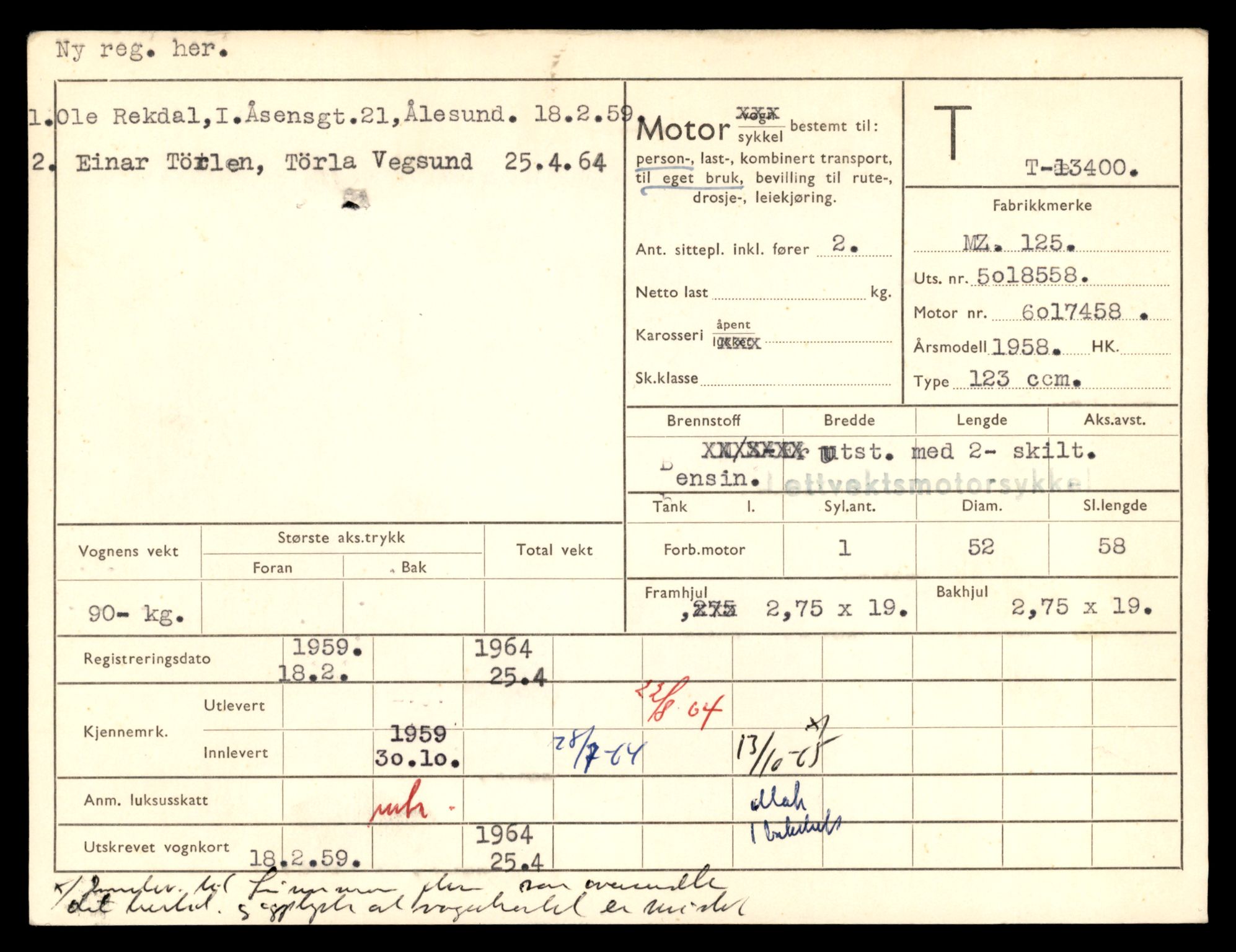 Møre og Romsdal vegkontor - Ålesund trafikkstasjon, AV/SAT-A-4099/F/Fe/L0039: Registreringskort for kjøretøy T 13361 - T 13530, 1927-1998, p. 663