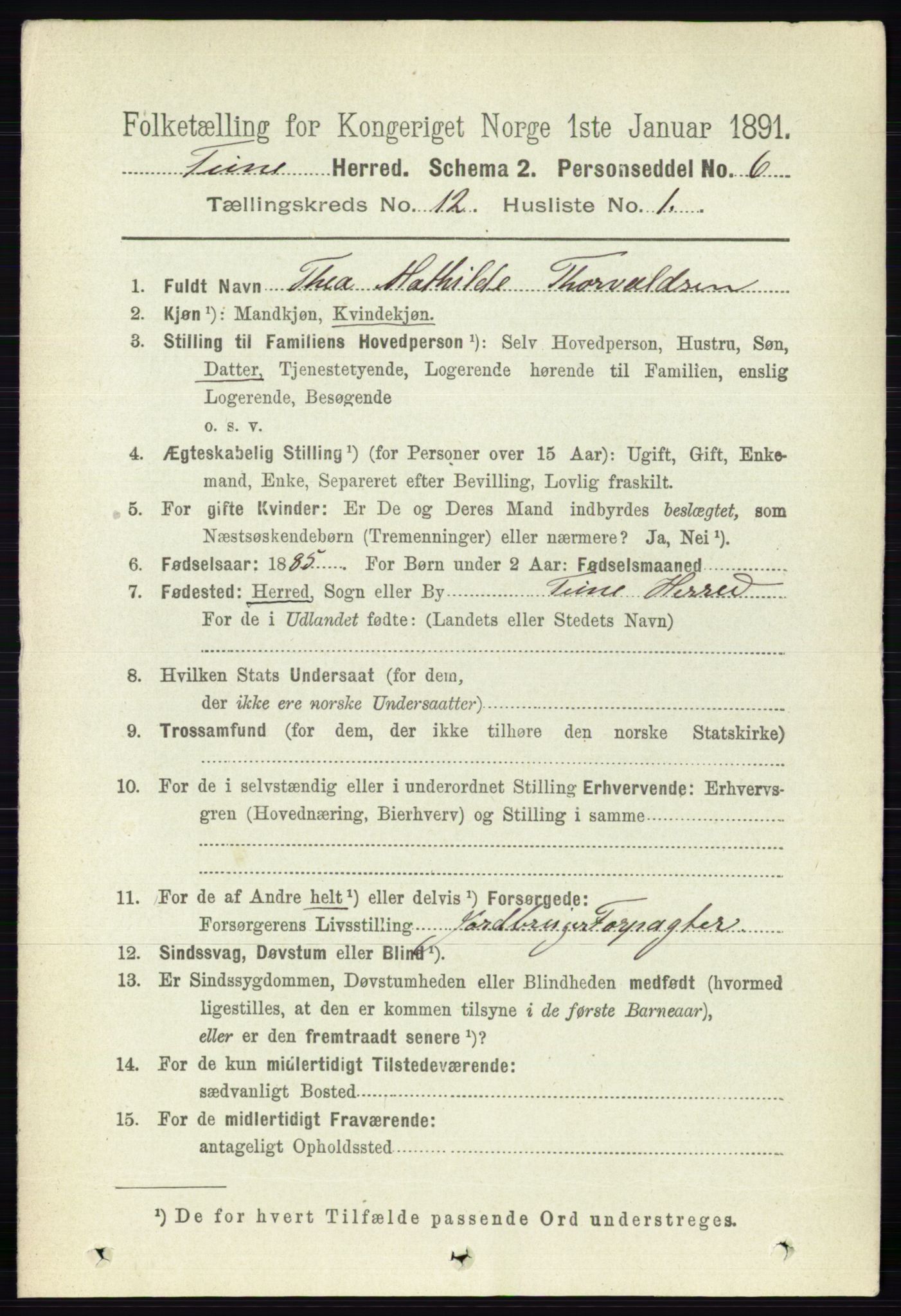 RA, 1891 census for 0130 Tune, 1891, p. 7220