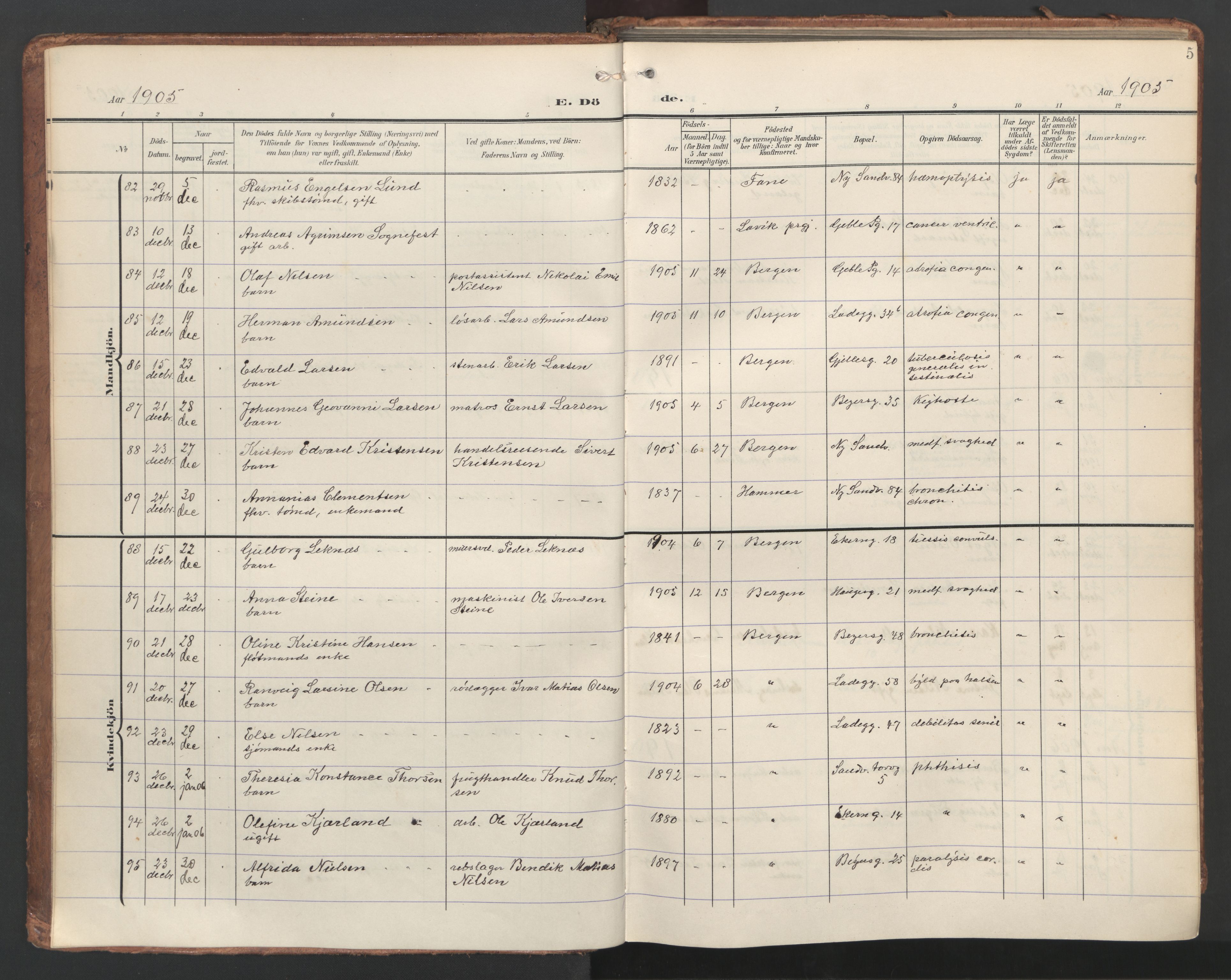 Sandviken Sokneprestembete, AV/SAB-A-77601/H/Ha/L0019: Parish register (official) no. E 2, 1905-1933, p. 5