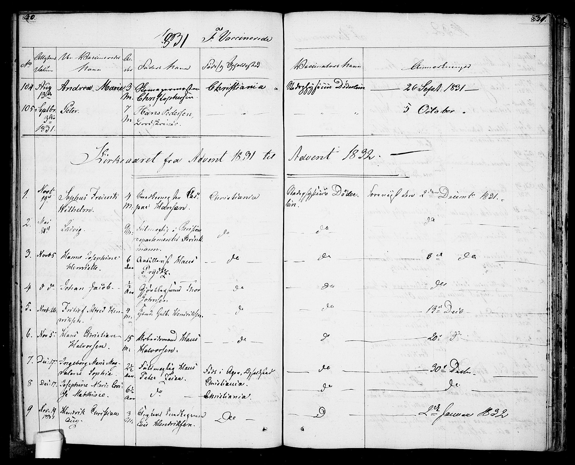 Oslo domkirke Kirkebøker, SAO/A-10752/F/Fa/L0022: Parish register (official) no. 22, 1824-1829, p. 830-831