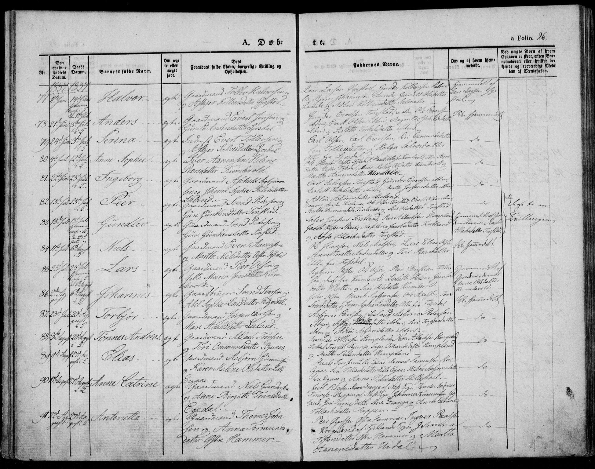Bakke sokneprestkontor, AV/SAK-1111-0002/F/Fa/Faa/L0004: Parish register (official) no. A 4, 1834-1846, p. 26