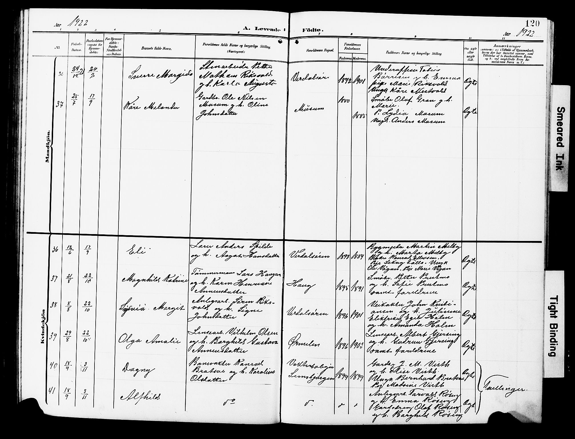 Ministerialprotokoller, klokkerbøker og fødselsregistre - Nord-Trøndelag, AV/SAT-A-1458/723/L0258: Parish register (copy) no. 723C06, 1908-1927, p. 120