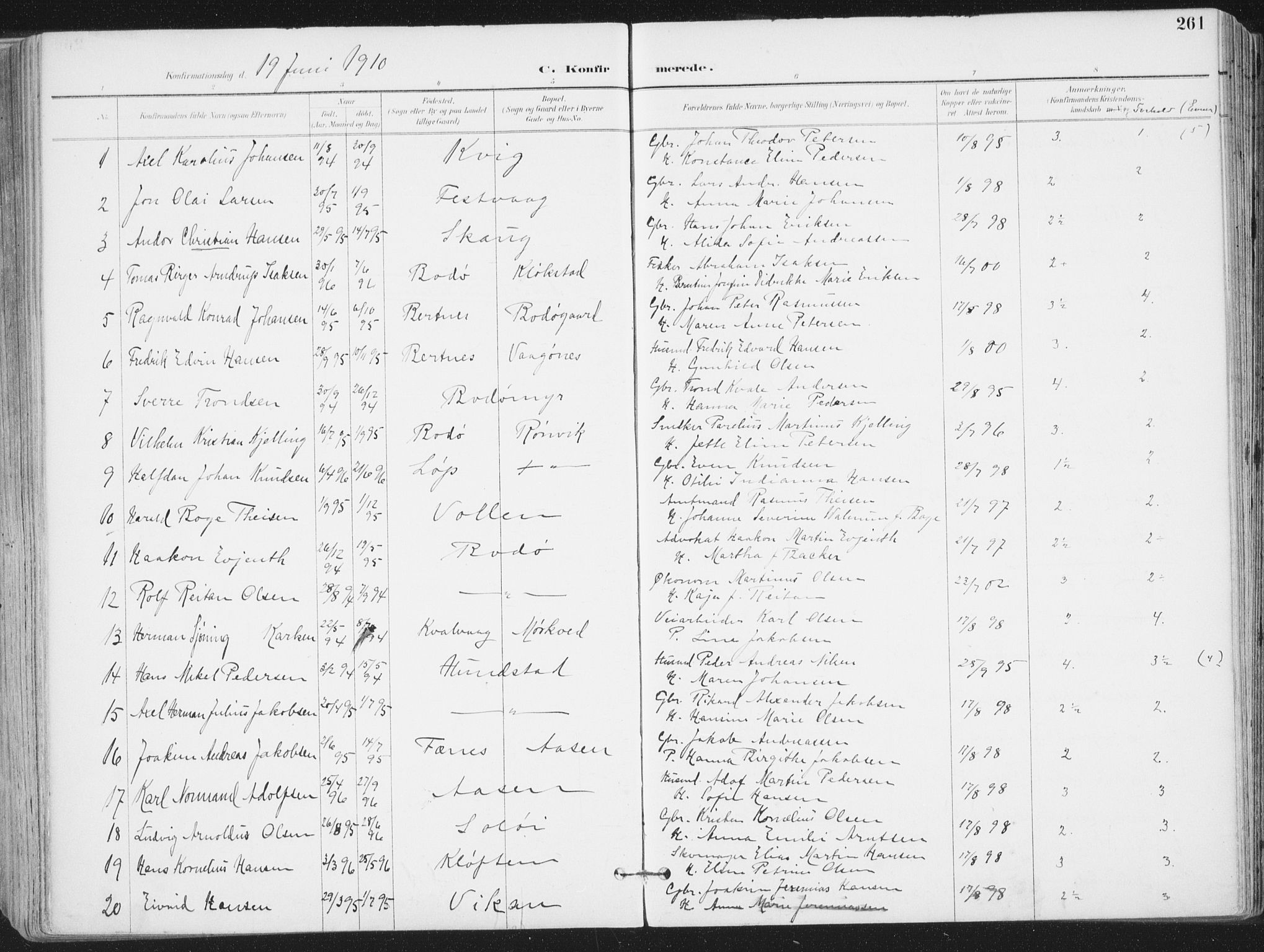Ministerialprotokoller, klokkerbøker og fødselsregistre - Nordland, SAT/A-1459/802/L0055: Parish register (official) no. 802A02, 1894-1915, p. 261