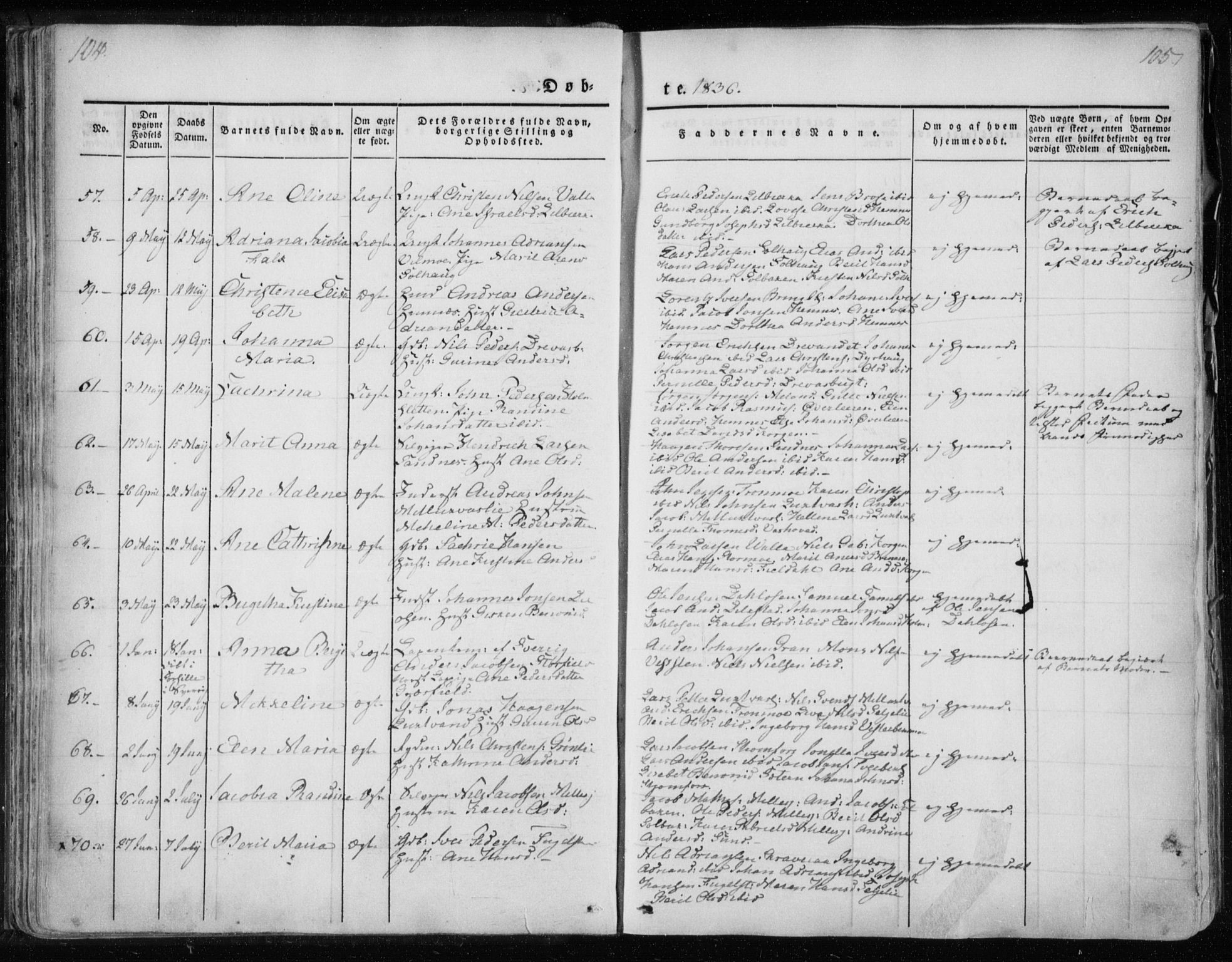 Ministerialprotokoller, klokkerbøker og fødselsregistre - Nordland, AV/SAT-A-1459/825/L0354: Parish register (official) no. 825A08, 1826-1841, p. 104-105