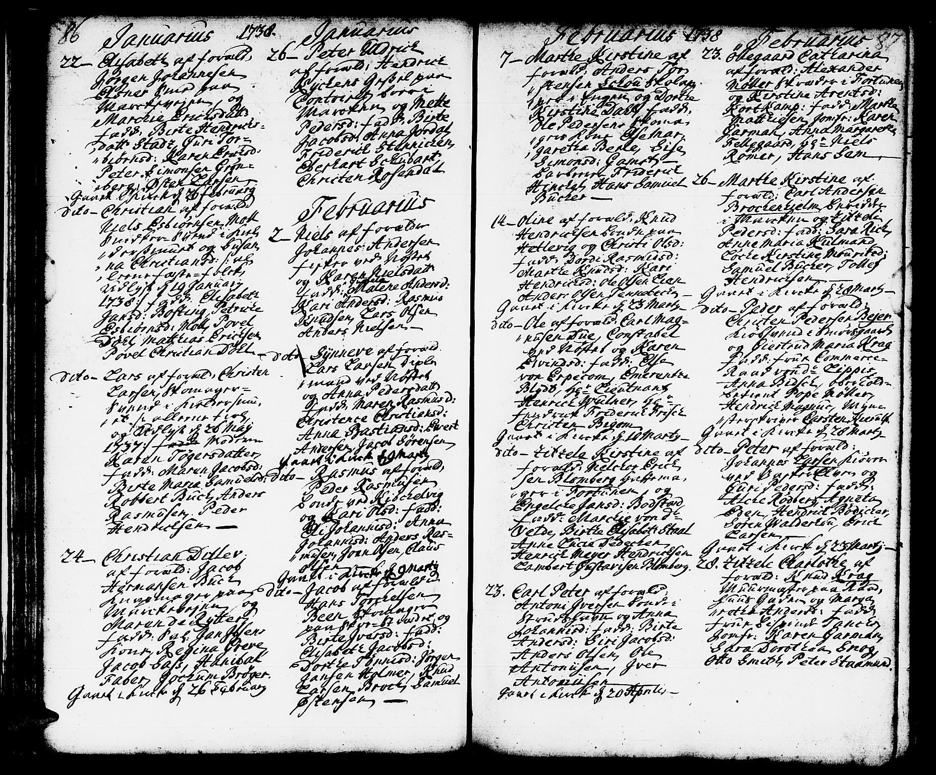 Domkirken sokneprestembete, AV/SAB-A-74801/H/Haa/L0002: Parish register (official) no. A 2, 1733-1750, p. 86-87