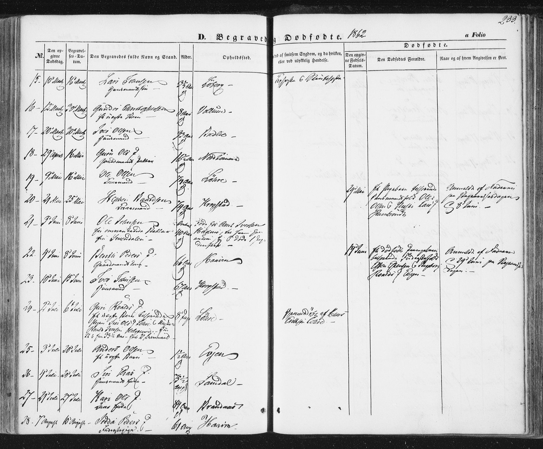 Ministerialprotokoller, klokkerbøker og fødselsregistre - Sør-Trøndelag, SAT/A-1456/692/L1103: Parish register (official) no. 692A03, 1849-1870, p. 233
