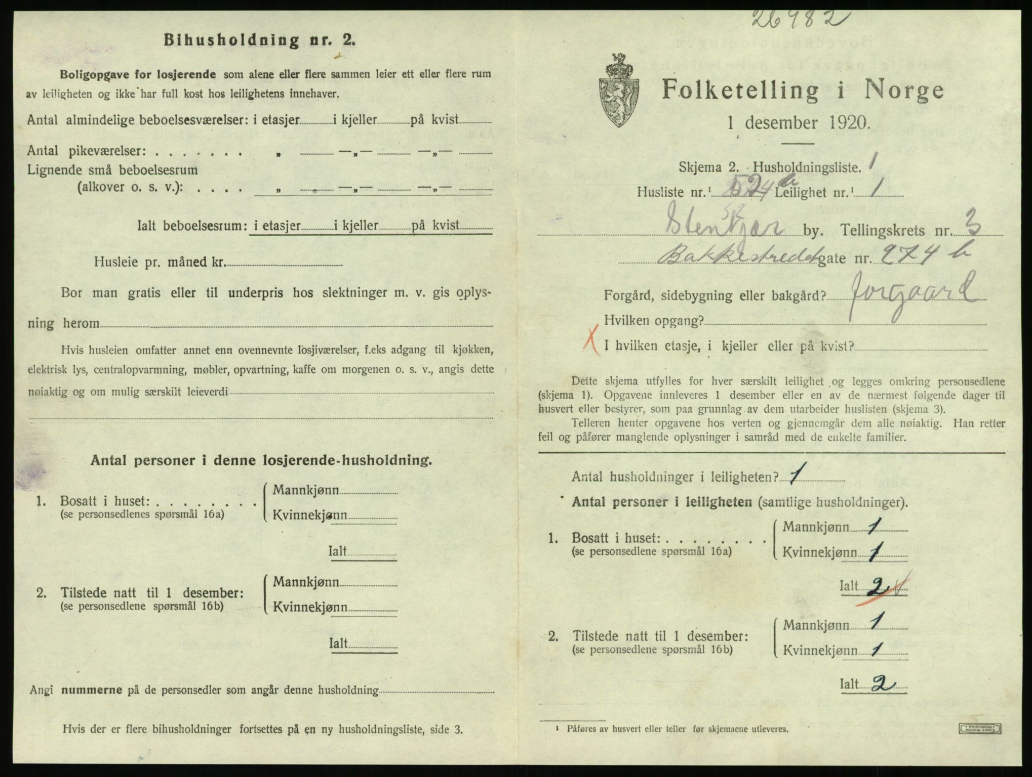 SAT, 1920 census for Steinkjer, 1920, p. 2070