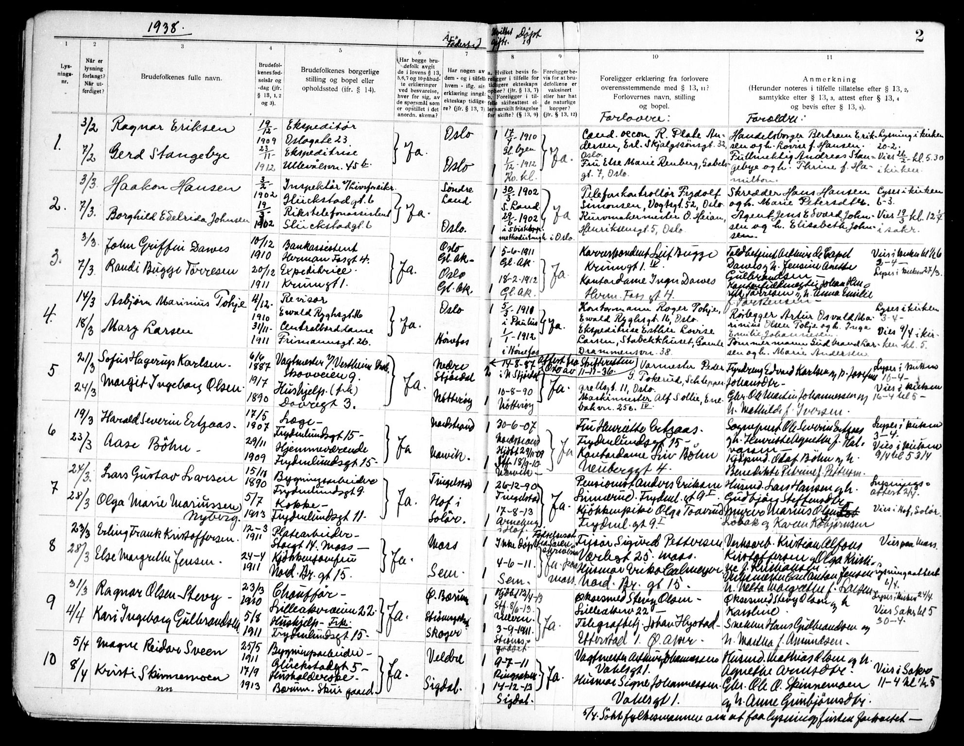 Markus prestekontor Kirkebøker, AV/SAO-A-10830/H/L0002: Banns register no. 2, 1937-1954, p. 2