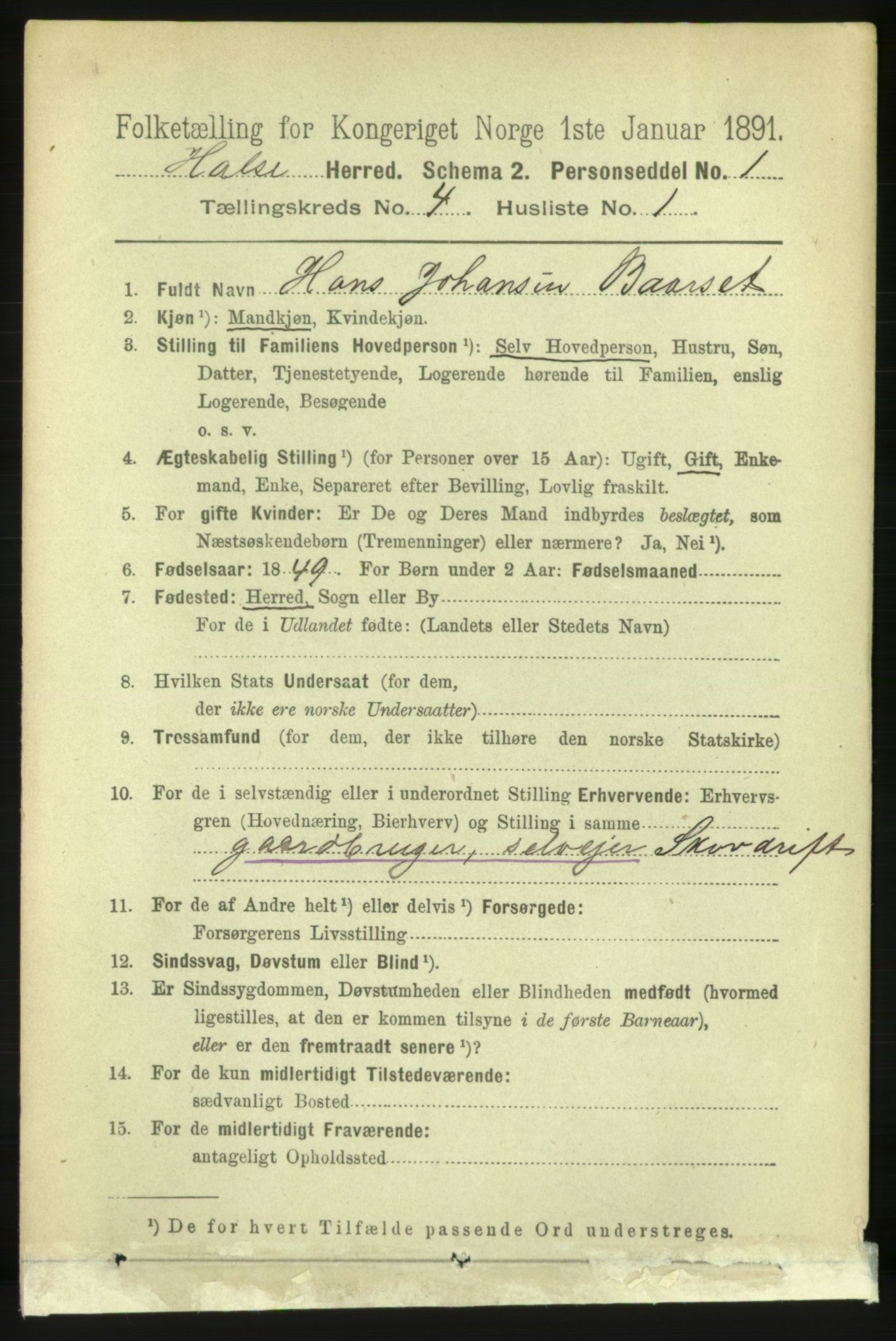 RA, 1891 census for 1571 Halsa, 1891, p. 958