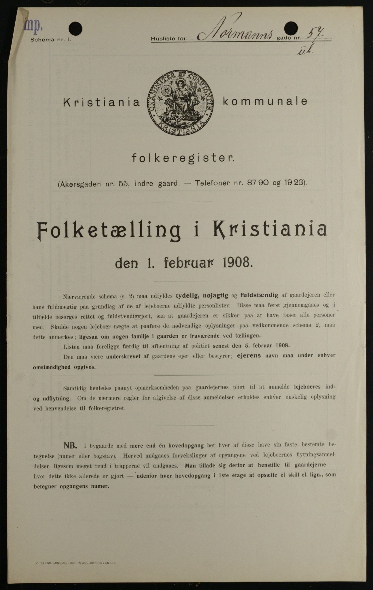 OBA, Municipal Census 1908 for Kristiania, 1908, p. 66447