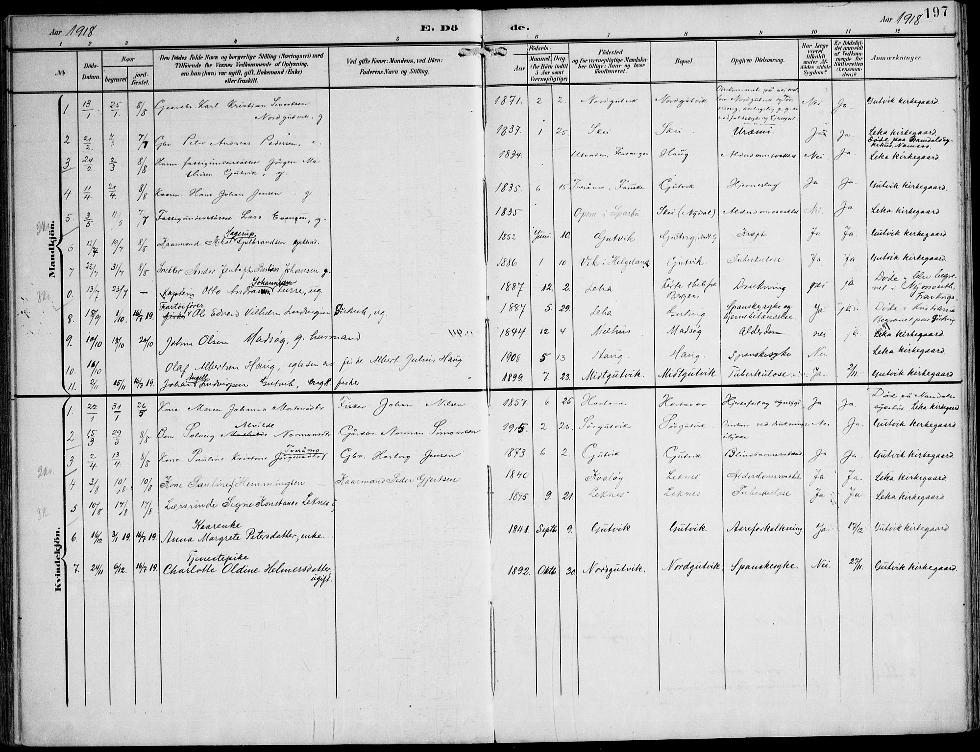 Ministerialprotokoller, klokkerbøker og fødselsregistre - Nord-Trøndelag, AV/SAT-A-1458/788/L0698: Parish register (official) no. 788A05, 1902-1921, p. 197