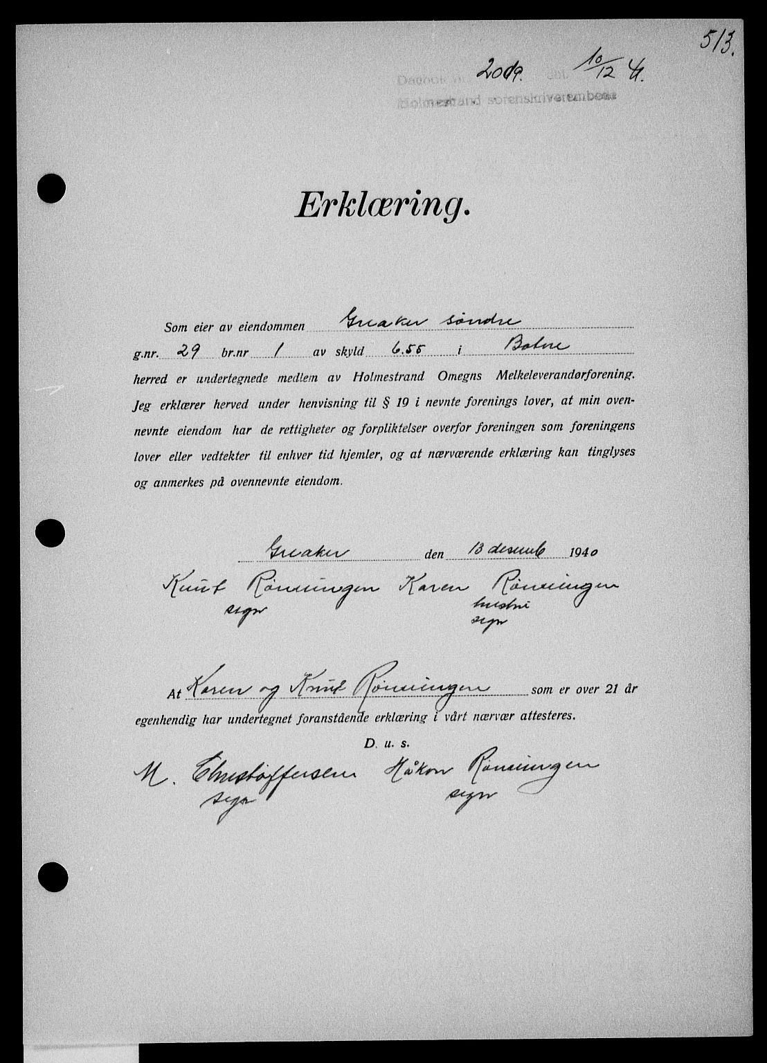 Holmestrand sorenskriveri, SAKO/A-67/G/Ga/Gaa/L0054: Mortgage book no. A-54, 1941-1942, Diary no: : 2009/1941