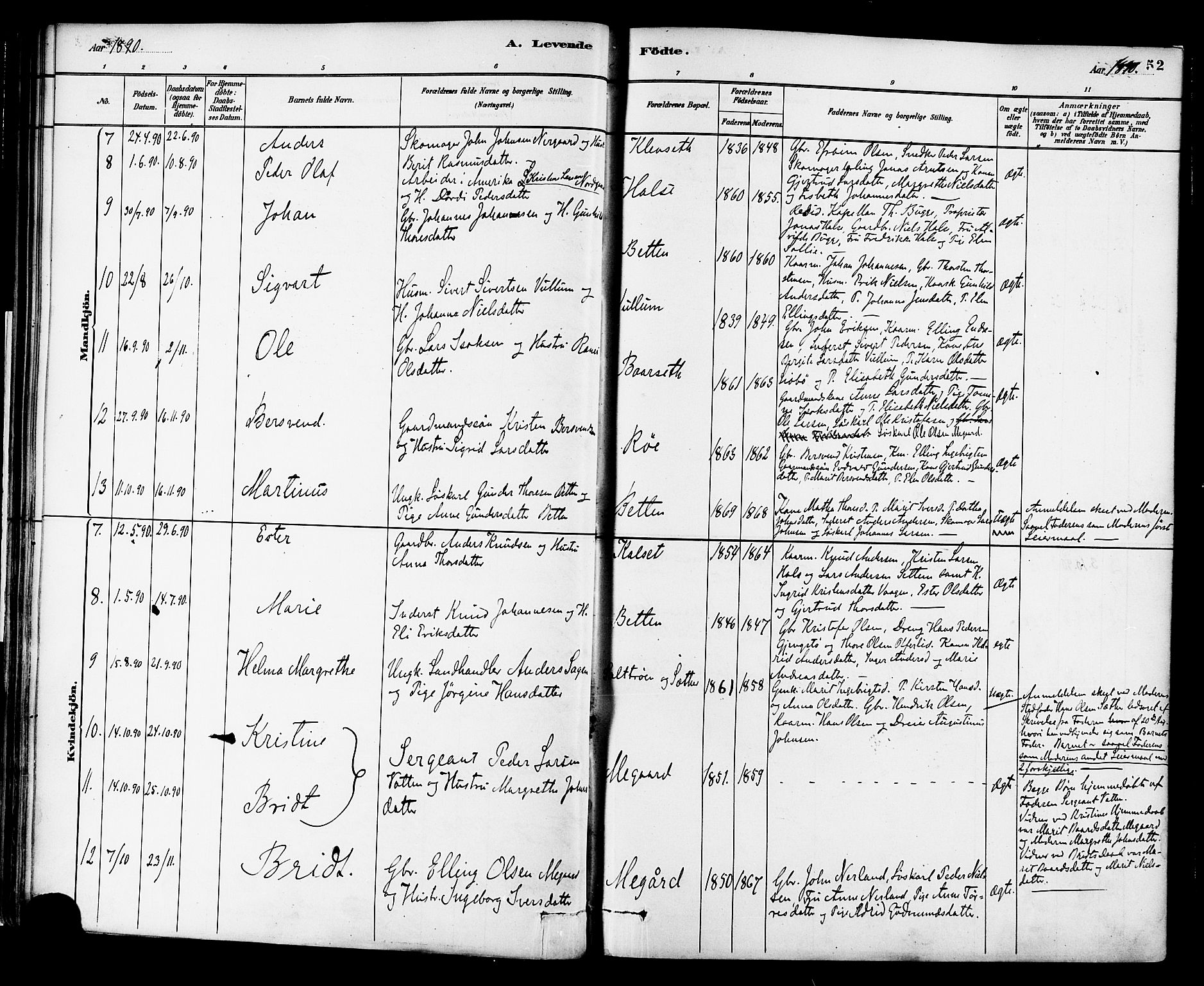 Ministerialprotokoller, klokkerbøker og fødselsregistre - Møre og Romsdal, SAT/A-1454/576/L0885: Parish register (official) no. 576A03, 1880-1898, p. 52