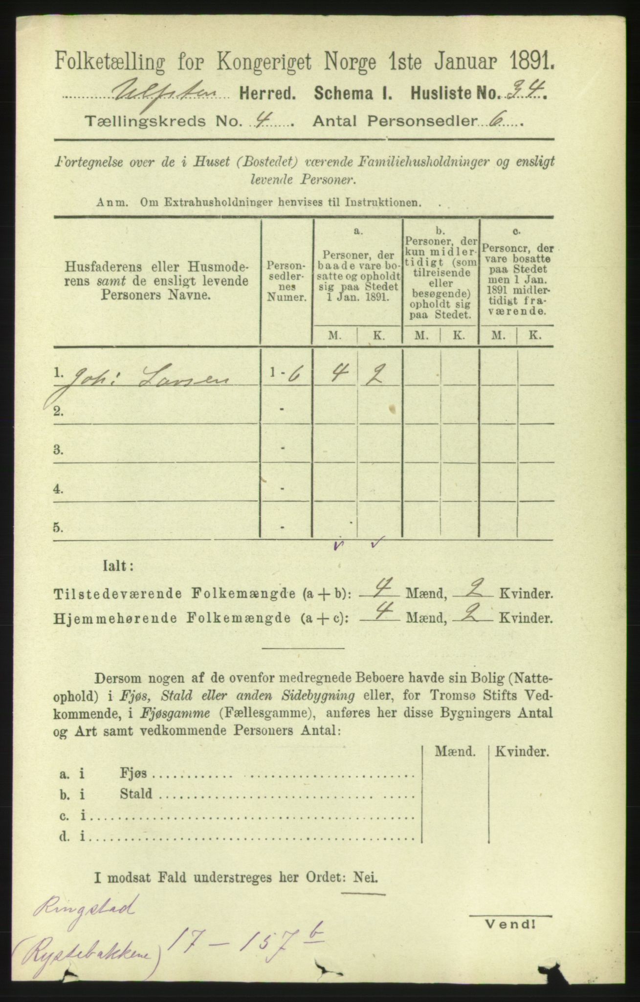 RA, 1891 census for 1516 Ulstein, 1891, p. 1014