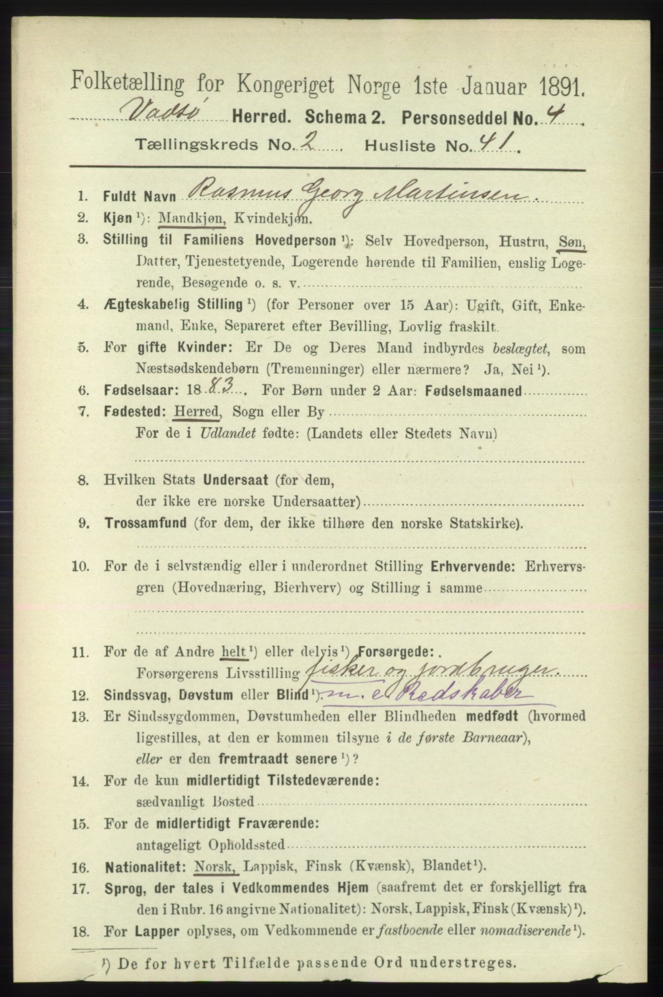 RA, 1891 census for 2029 Vadsø, 1891, p. 719
